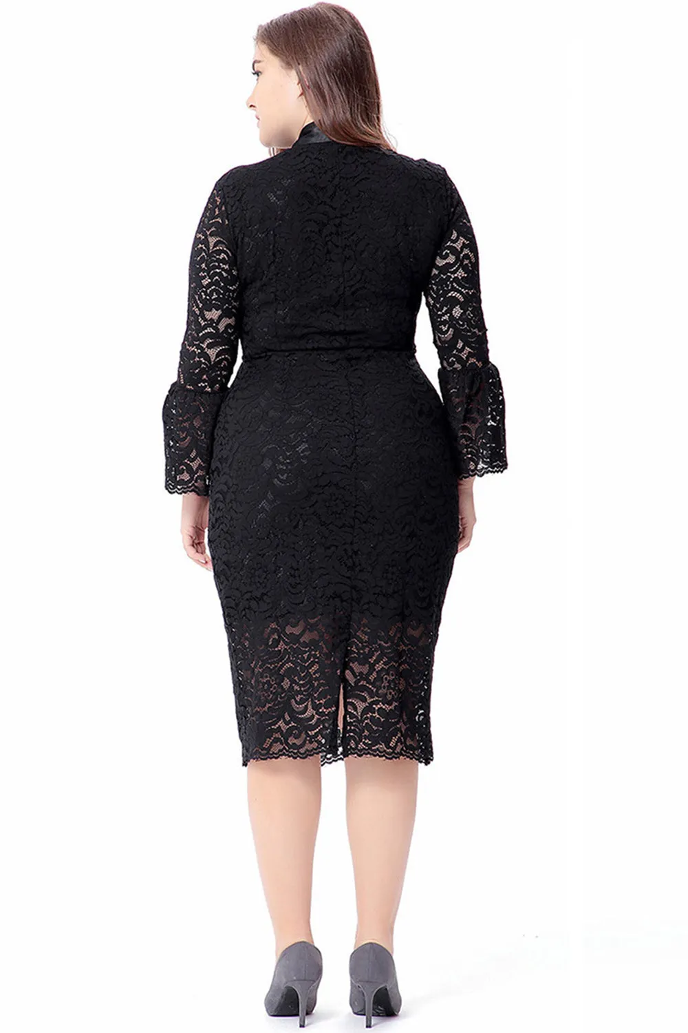 Ketty More Women Plus Size Midi Bodycon Flare Sleeves Dress-KMWD091