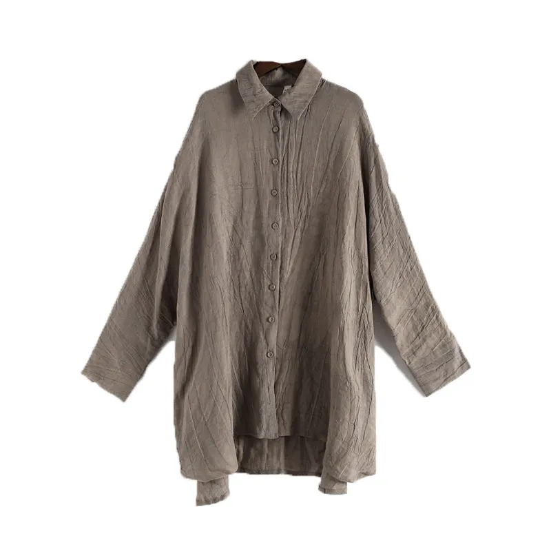 Khaki Loose Linen Spring Cardigan Summer Women Tops AMT96227