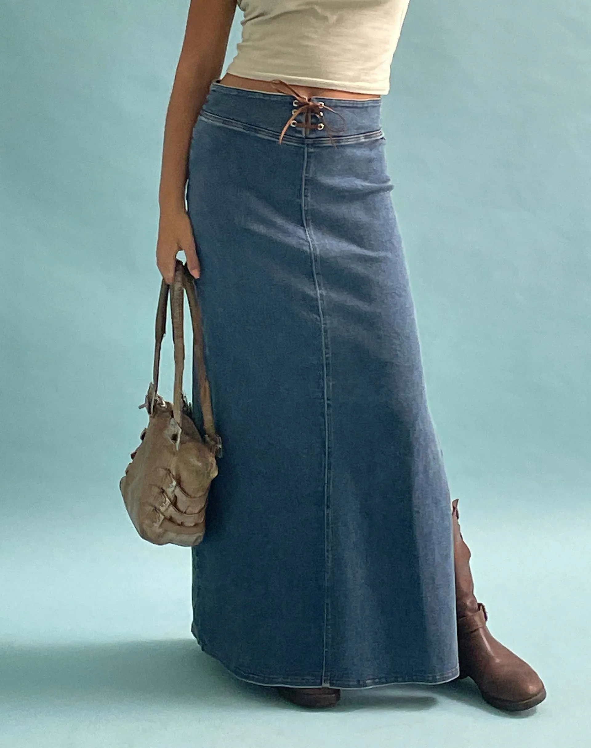 Lafille Denim Maxi Skirt in Blue Wash