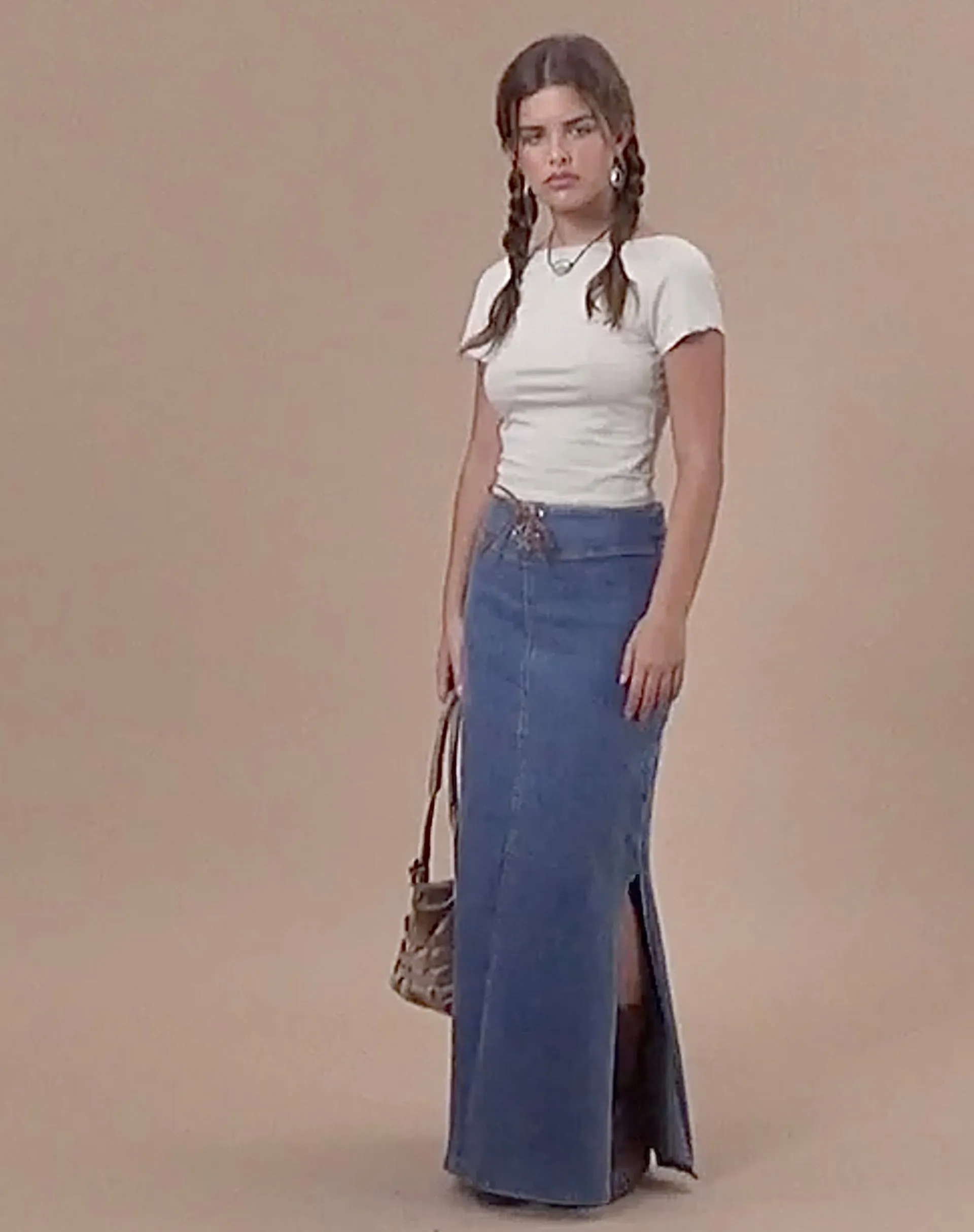 Lafille Denim Maxi Skirt in Blue Wash