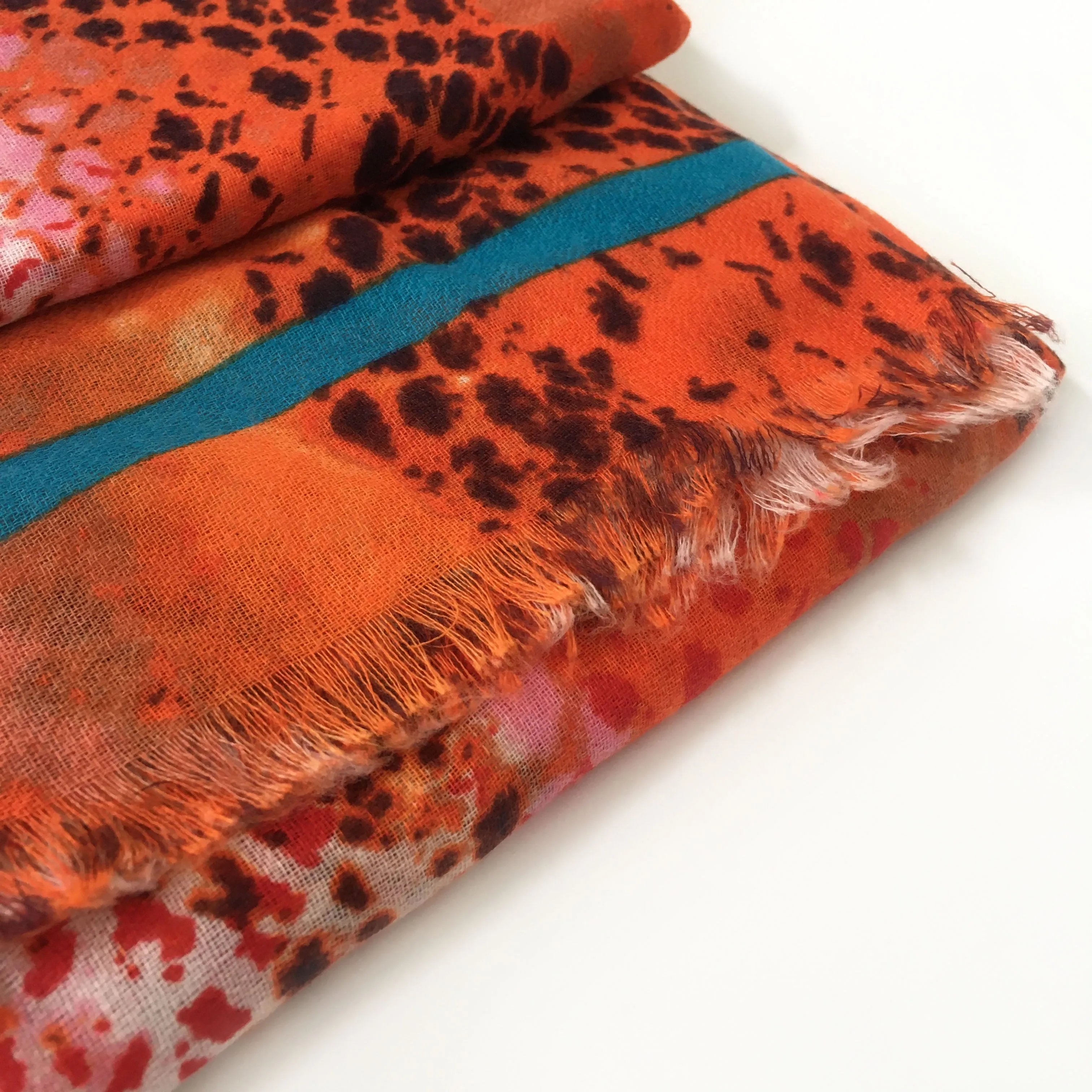 LARGE ORANGE SNAKESKIN PRINT SHAWL SCARF WITH STRIPE