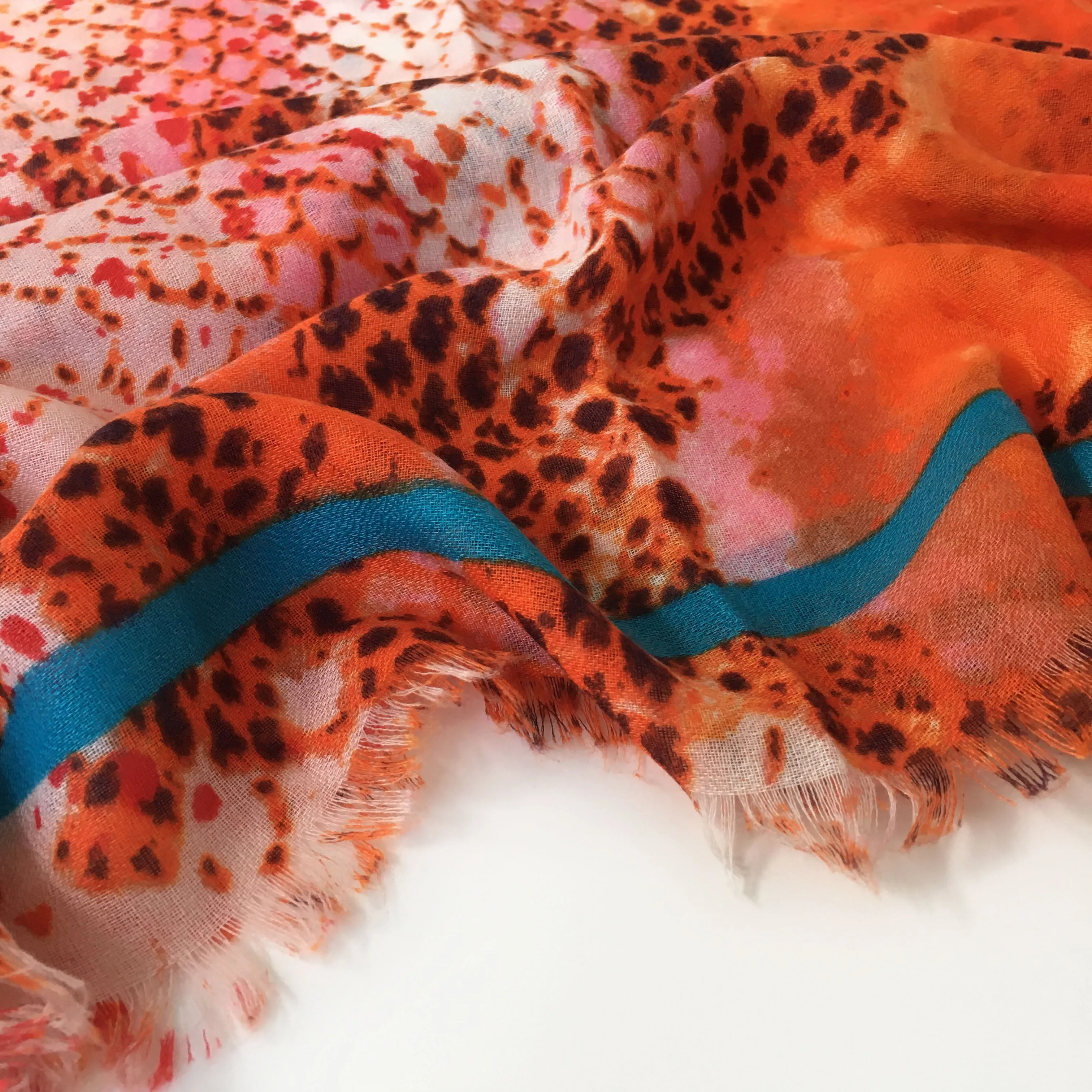 LARGE ORANGE SNAKESKIN PRINT SHAWL SCARF WITH STRIPE