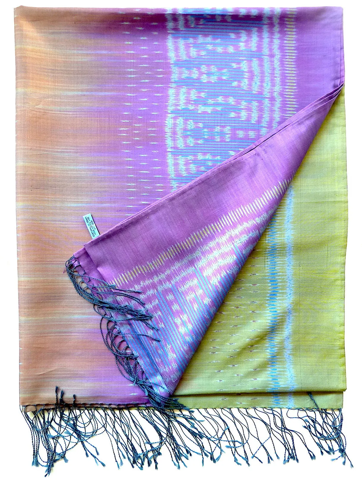 Large Silk Ikat Shawl Throw Aqua Celadon Red