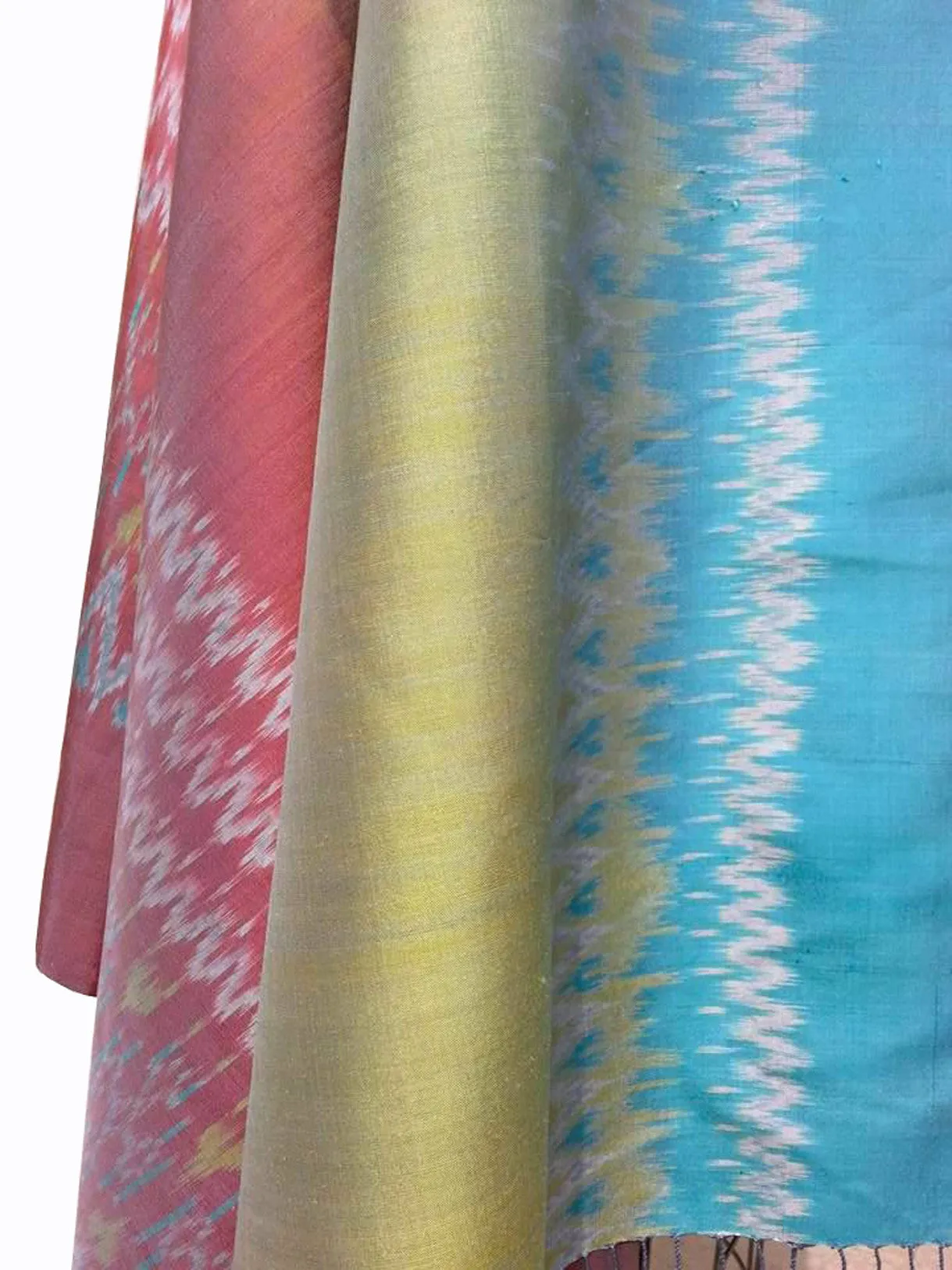 Large Silk Ikat Shawl Throw Aqua Celadon Red