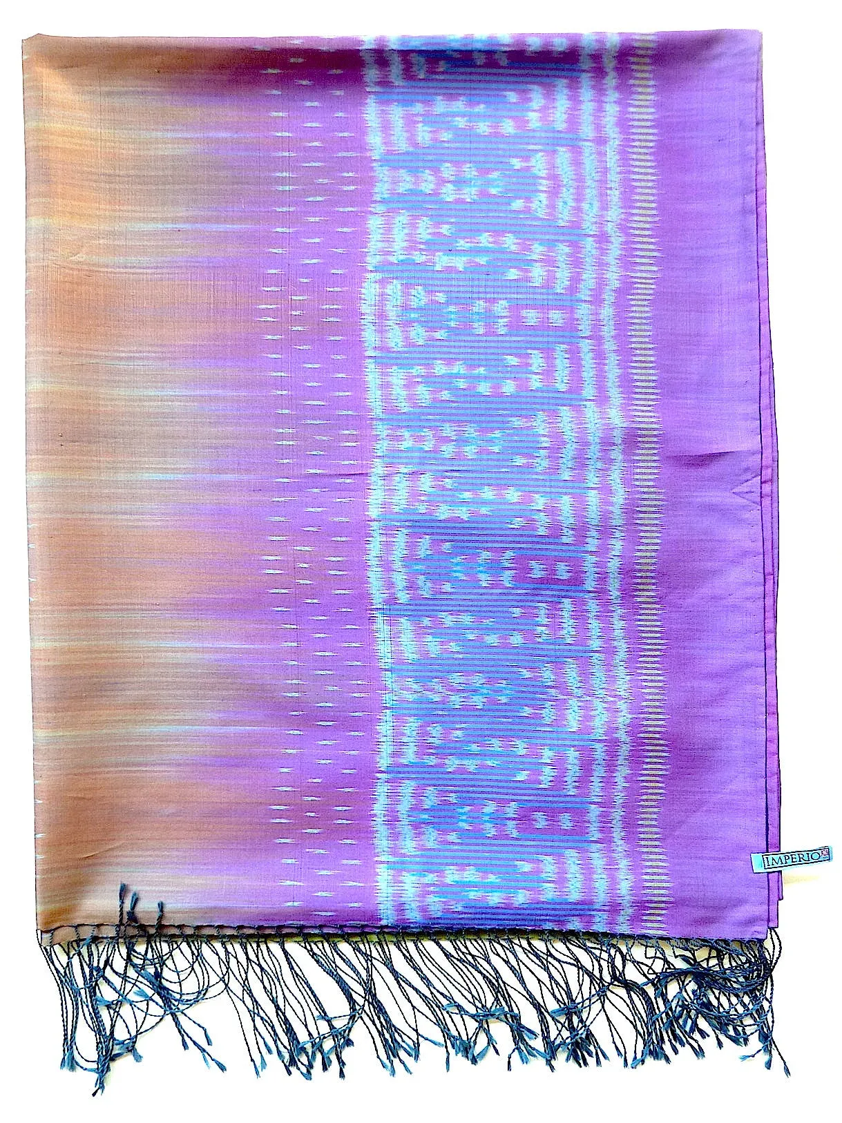 Large Silk Ikat Shawl Throw Aqua Celadon Red