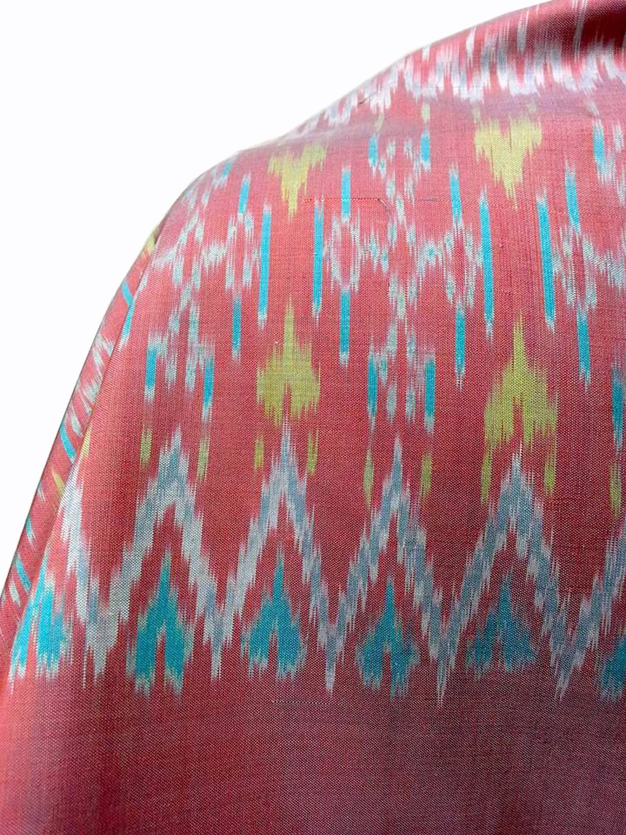 Large Silk Ikat Shawl Throw Aqua Celadon Red