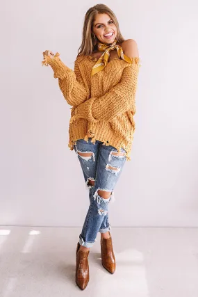 Latte Meet Up Distressed Sweater In Golden Honey