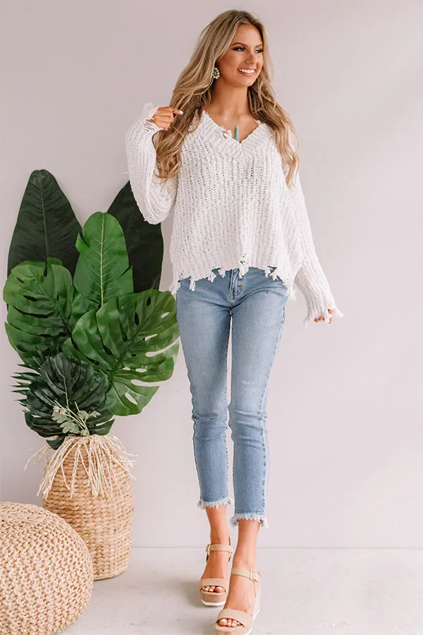 Latte Meet Up Distressed Sweater in White