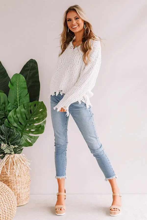 Latte Meet Up Distressed Sweater in White