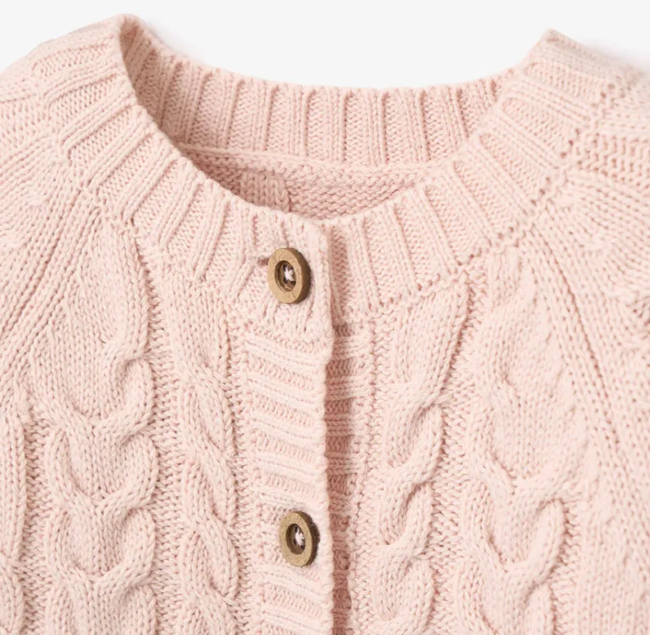 Light Pink Horseshoe Cable knit baby cardigan  * monogramming available