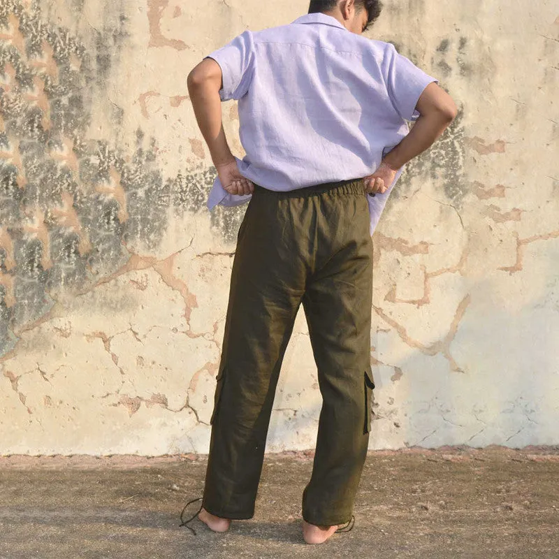 Linen Cargo Pants for Men | Olive | Relax Fit