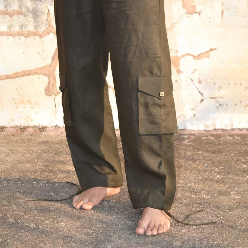 Linen Cargo Pants for Men | Olive | Relax Fit