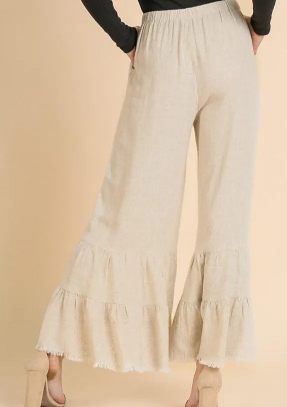 Linen Wide Leg Ruffled Pant