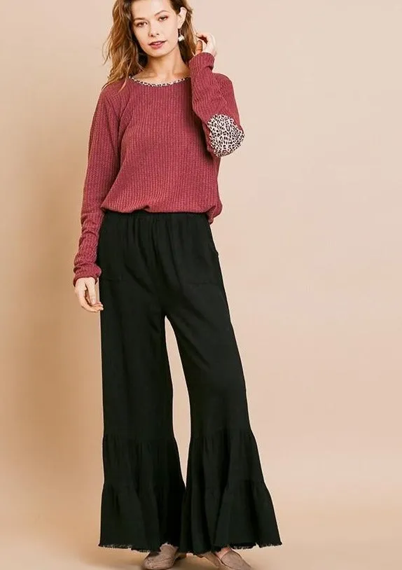 Linen Wide Leg Ruffled Pant