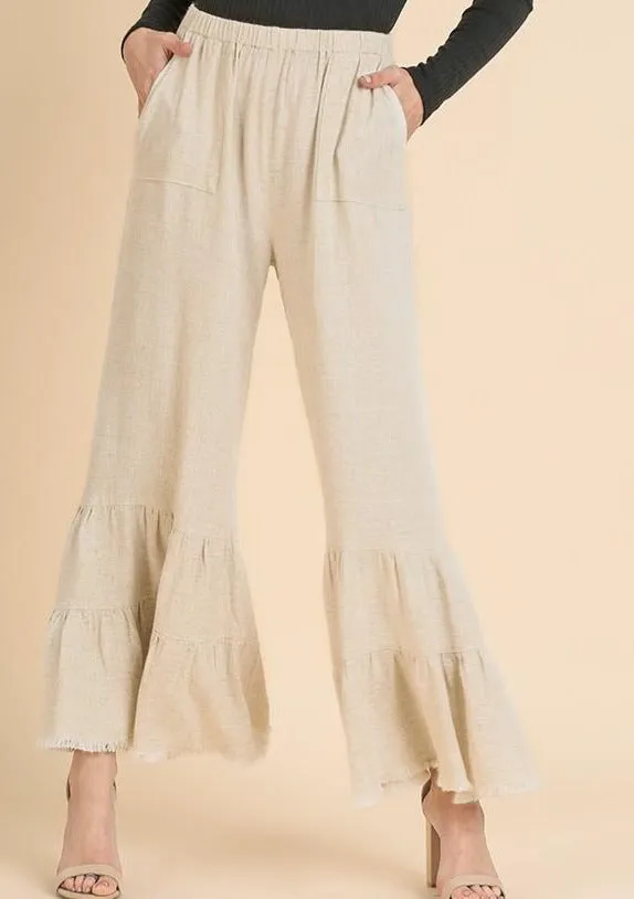 Linen Wide Leg Ruffled Pant