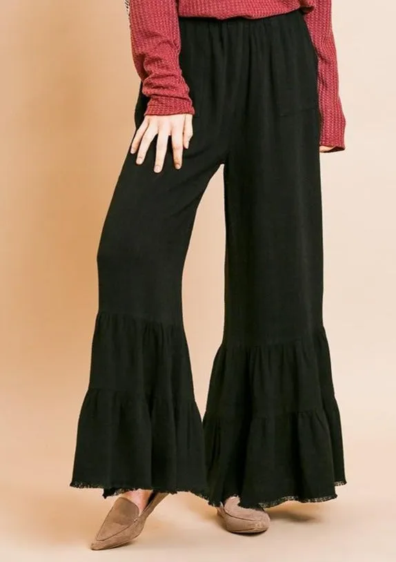 Linen Wide Leg Ruffled Pant