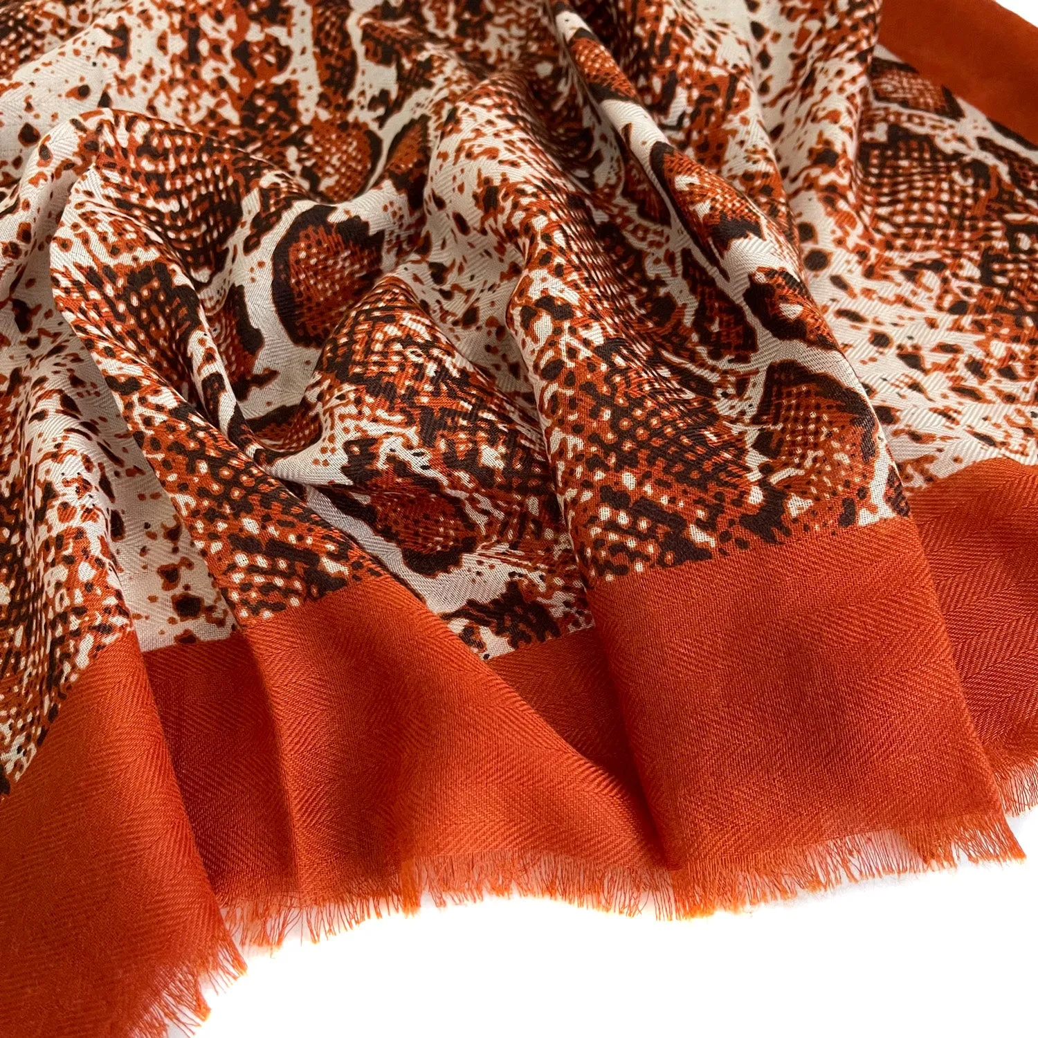 LONG RUST ORANGE SNAKESKIN PRINT LIGHTWEIGHT SCARF