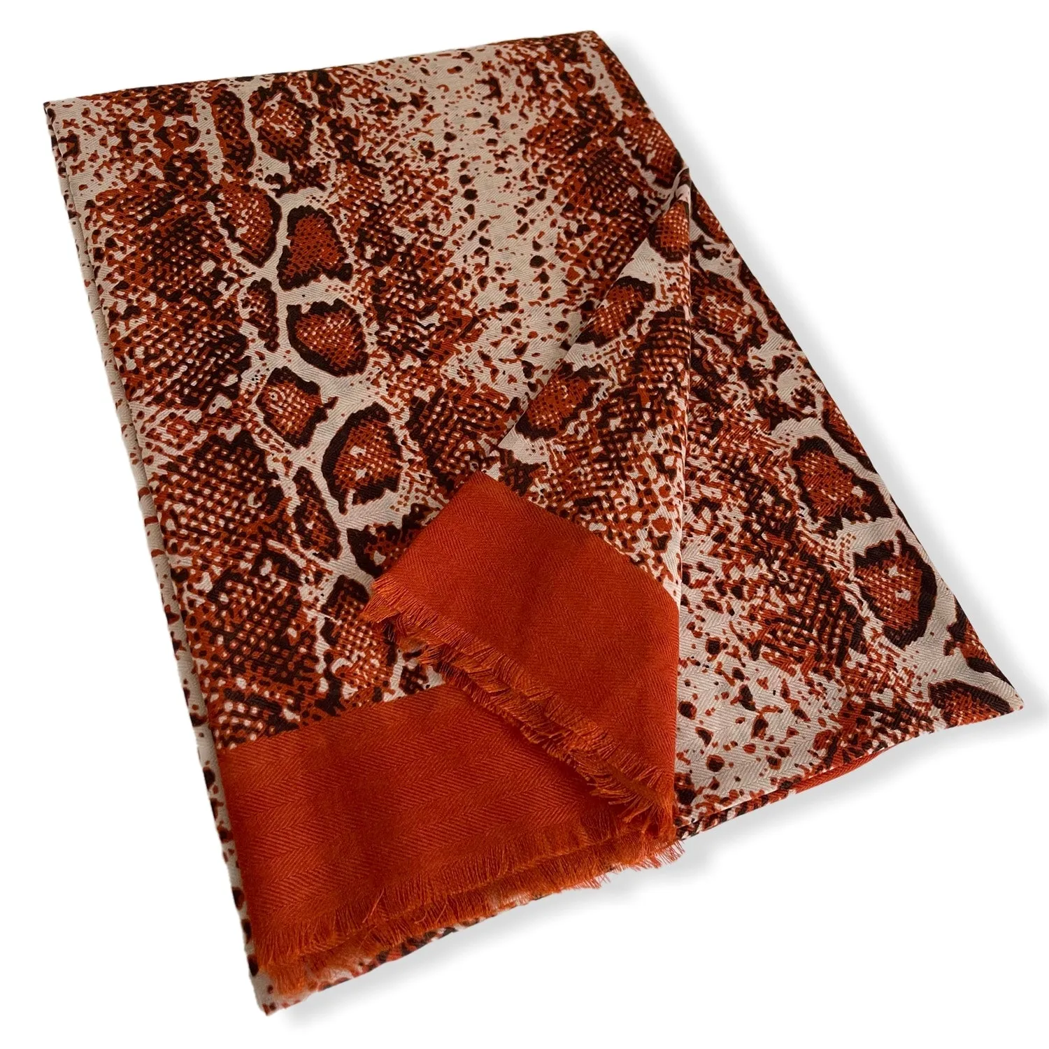 LONG RUST ORANGE SNAKESKIN PRINT LIGHTWEIGHT SCARF