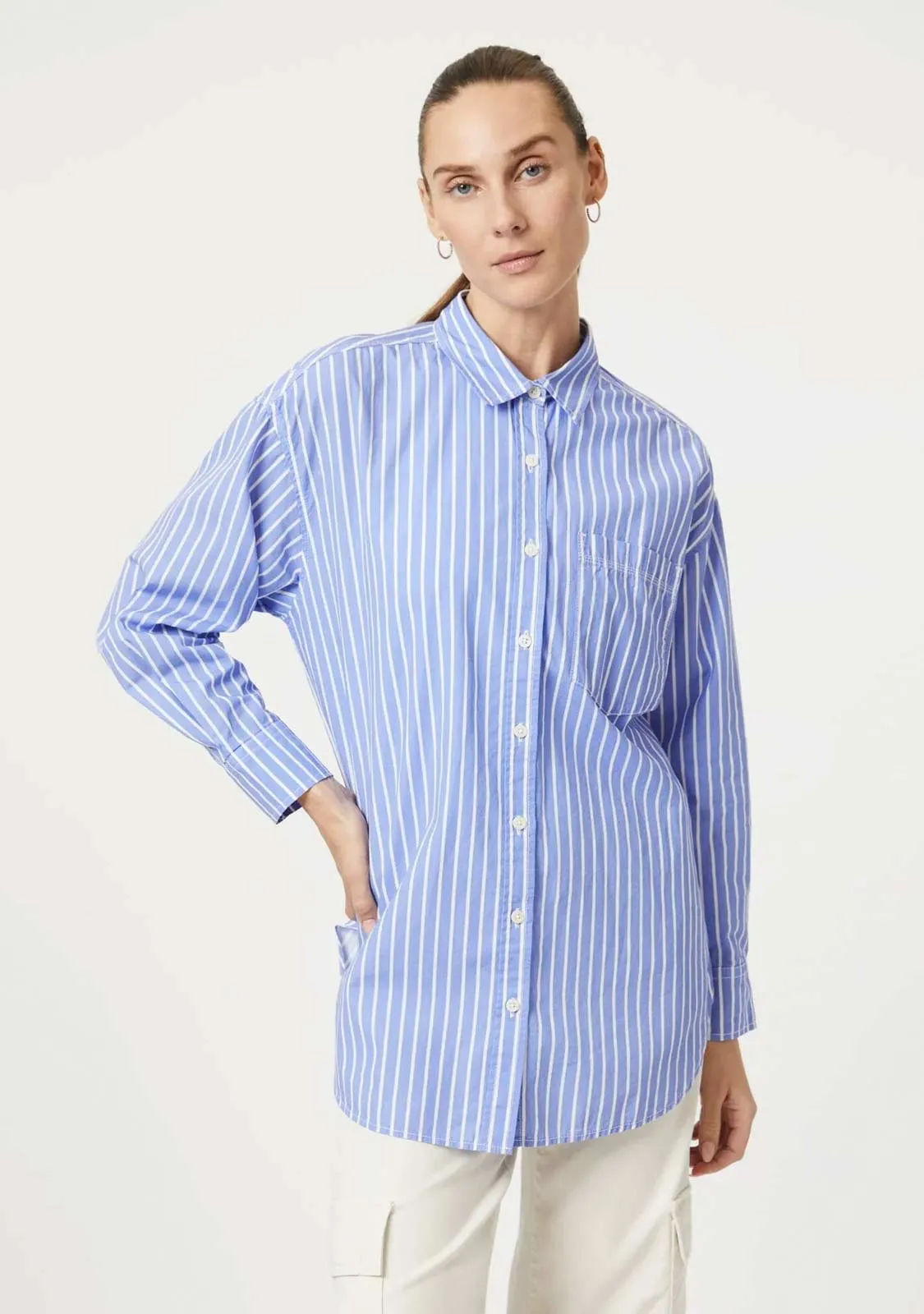 Long Sleeve Shirt Blue White Striped