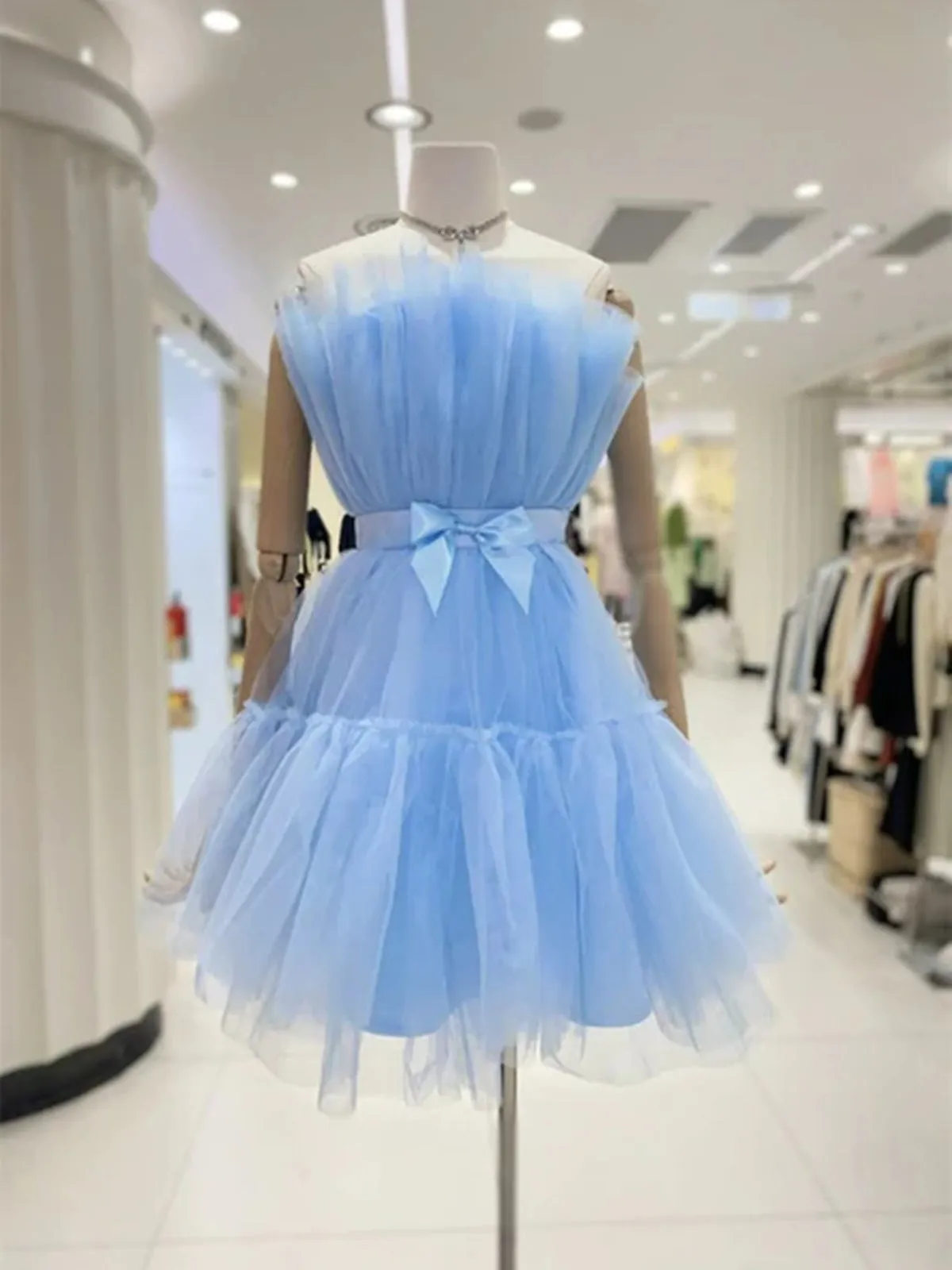 Lovely Short Blue/Burgundy Tulle Prom Homecoming Dresses with Bow, Blue/Burgundy Tulle Formal Graduation Evening Dresses