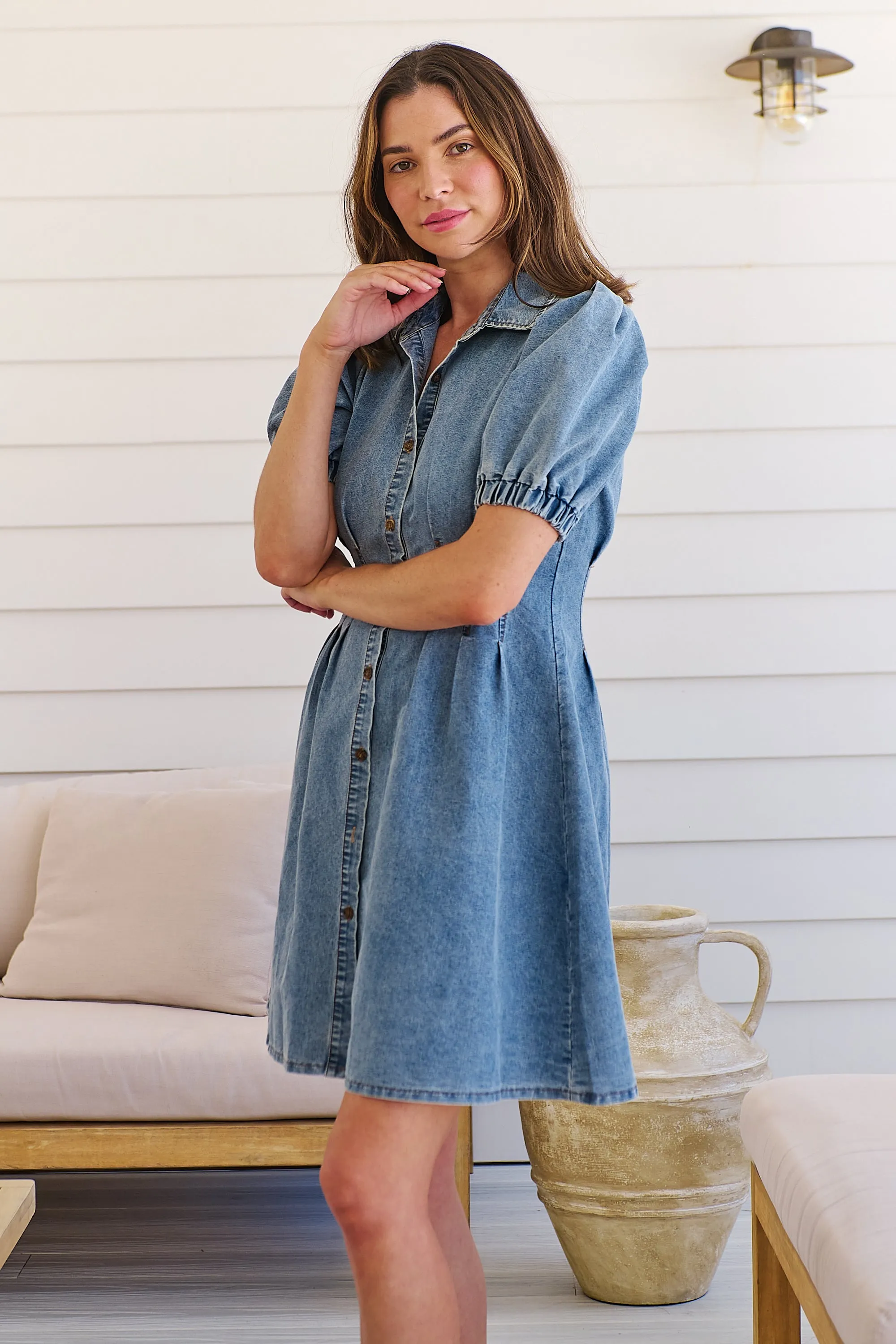 Lucinda Puff Sleeve Denim Dress