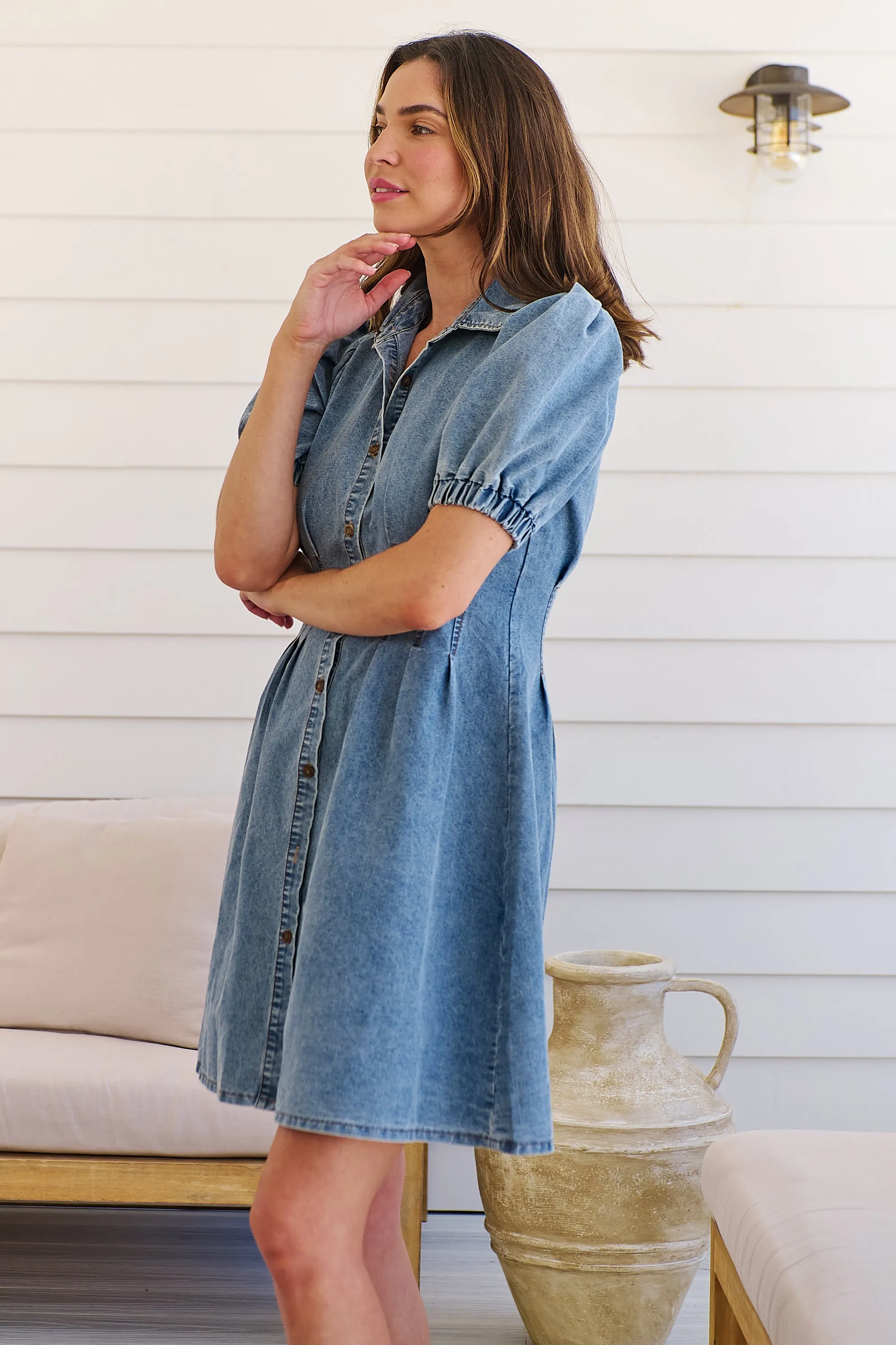 Lucinda Puff Sleeve Denim Dress