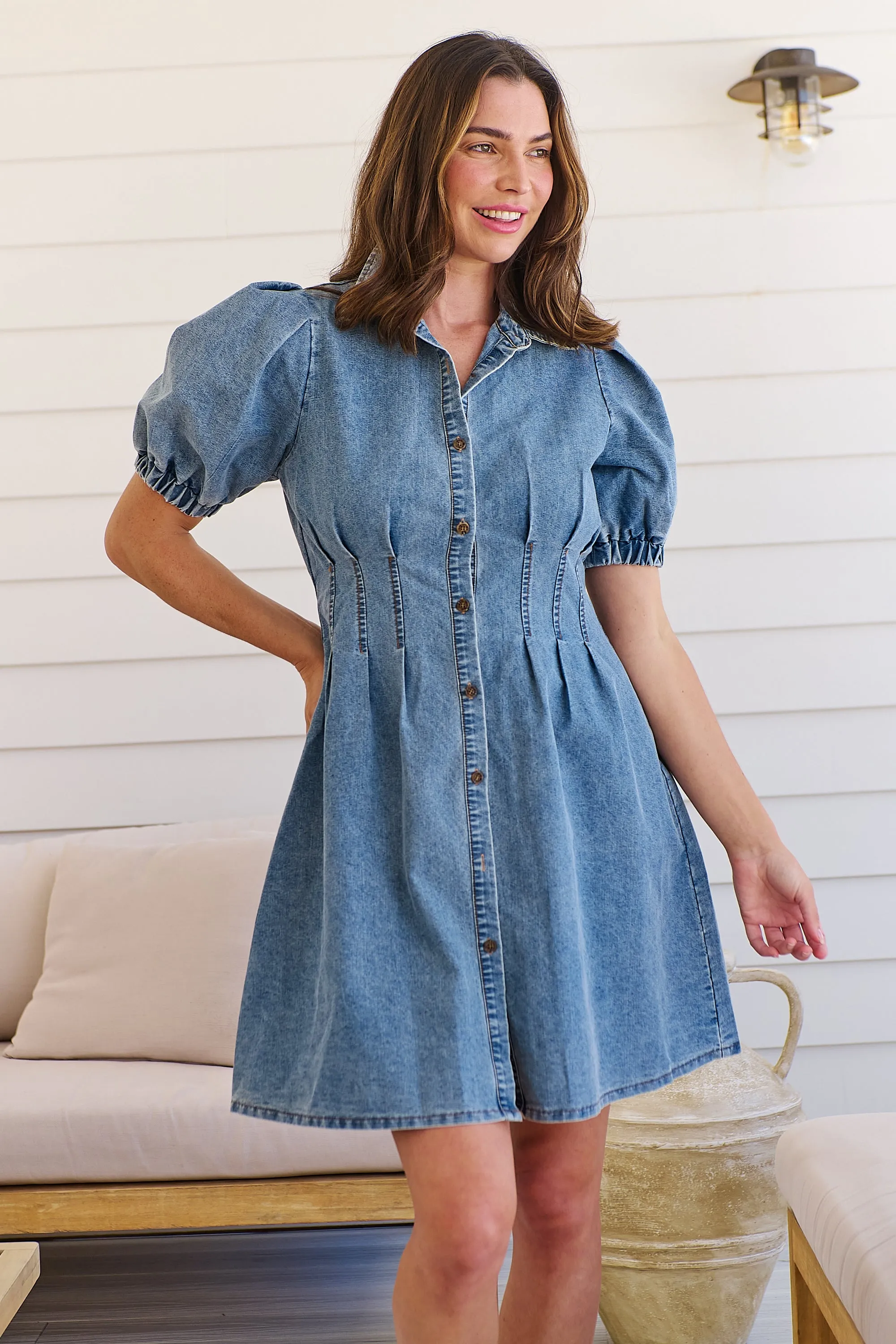 Lucinda Puff Sleeve Denim Dress