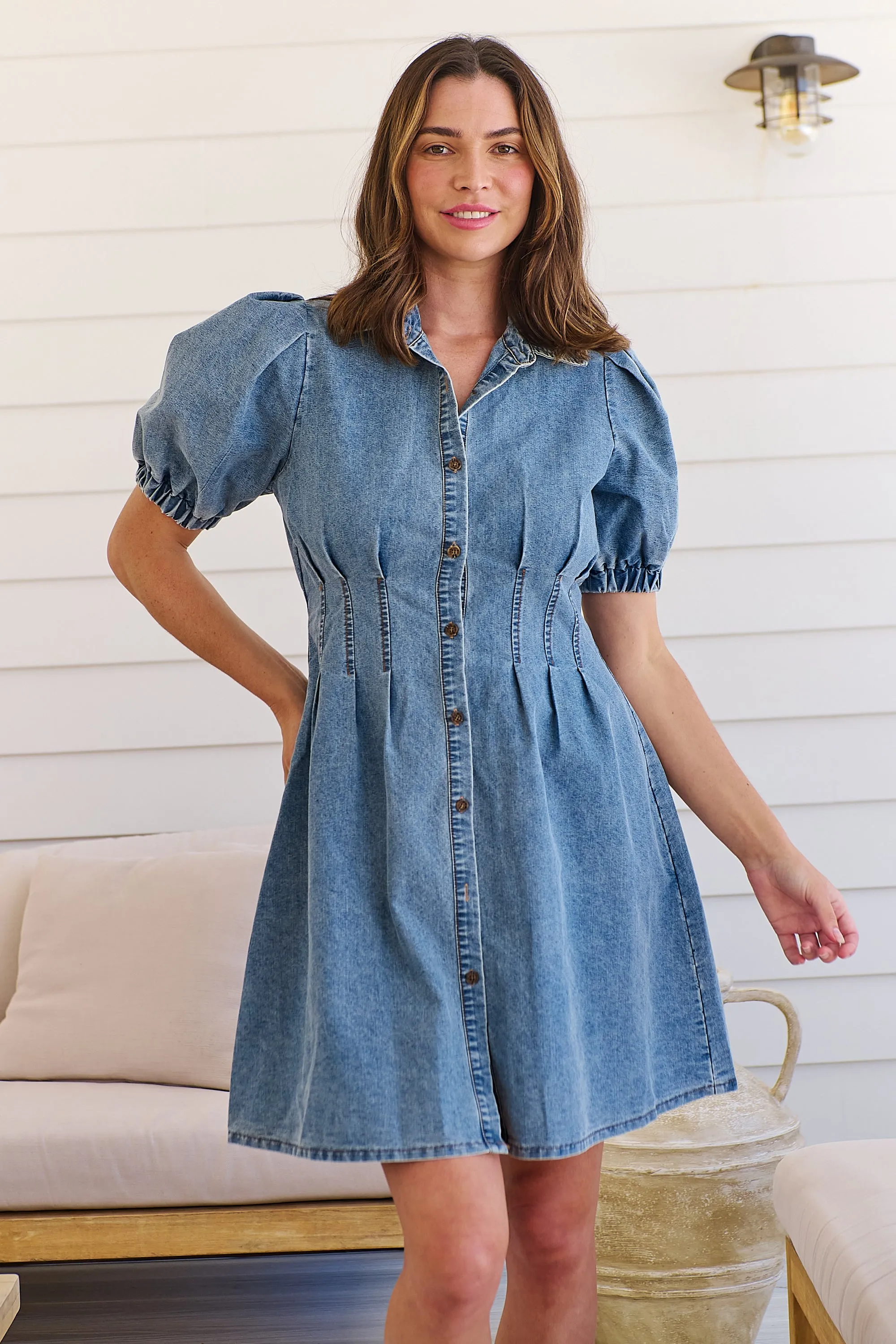 Lucinda Puff Sleeve Denim Dress