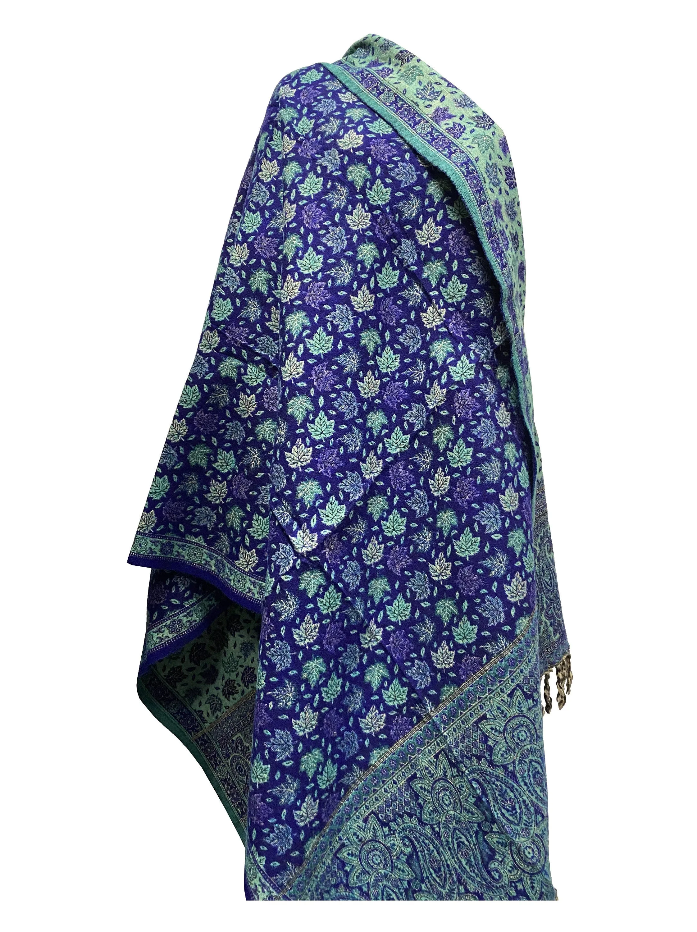 LUXURY HANDMADE  Blue Mint Floral Scarf Yak Wool yoga blanket stole unisex Travel Wrap Meditation Soft Shawl special Gift for her