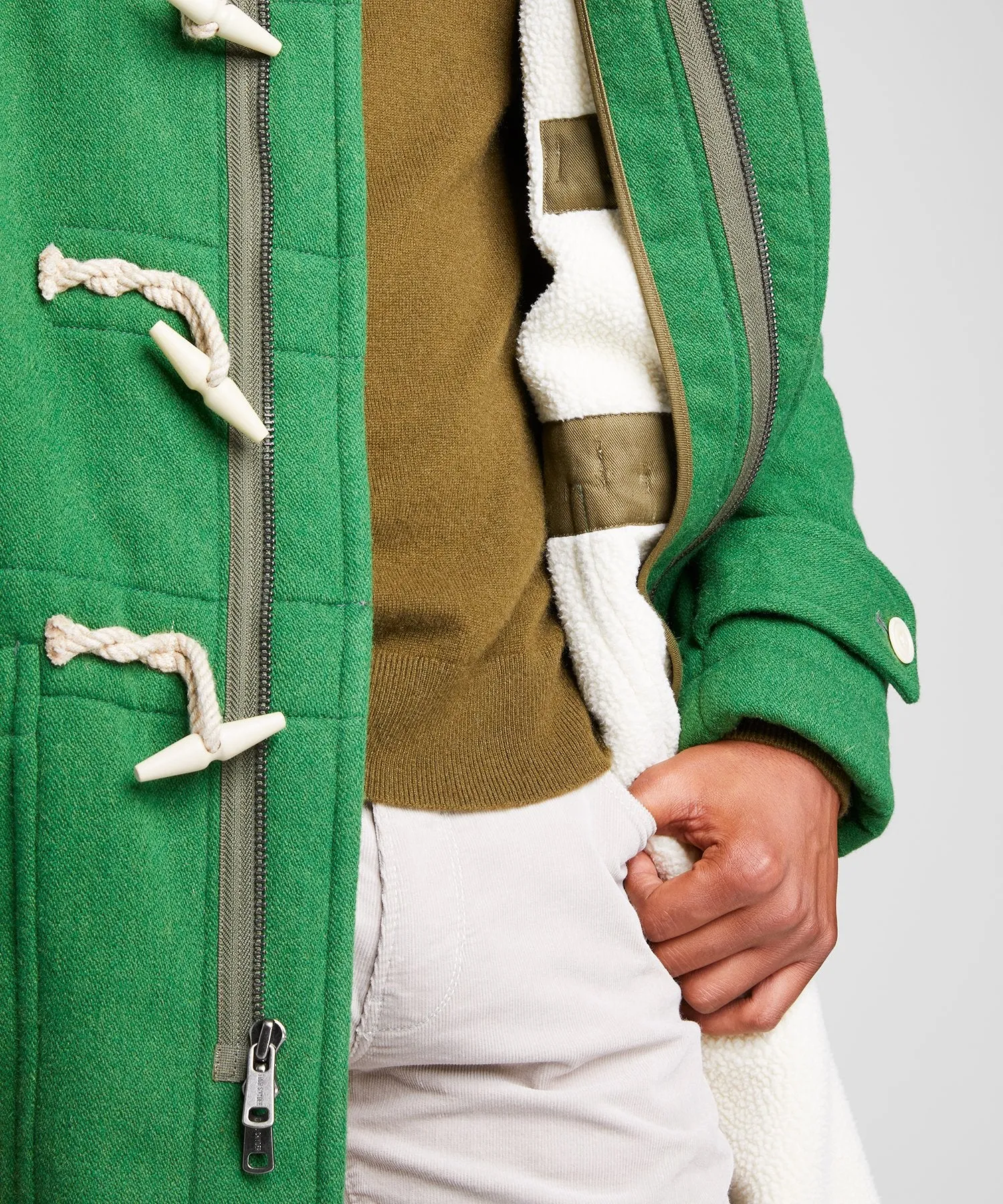 Made in New York Italian Wool Toggle Duffle Coat in Green