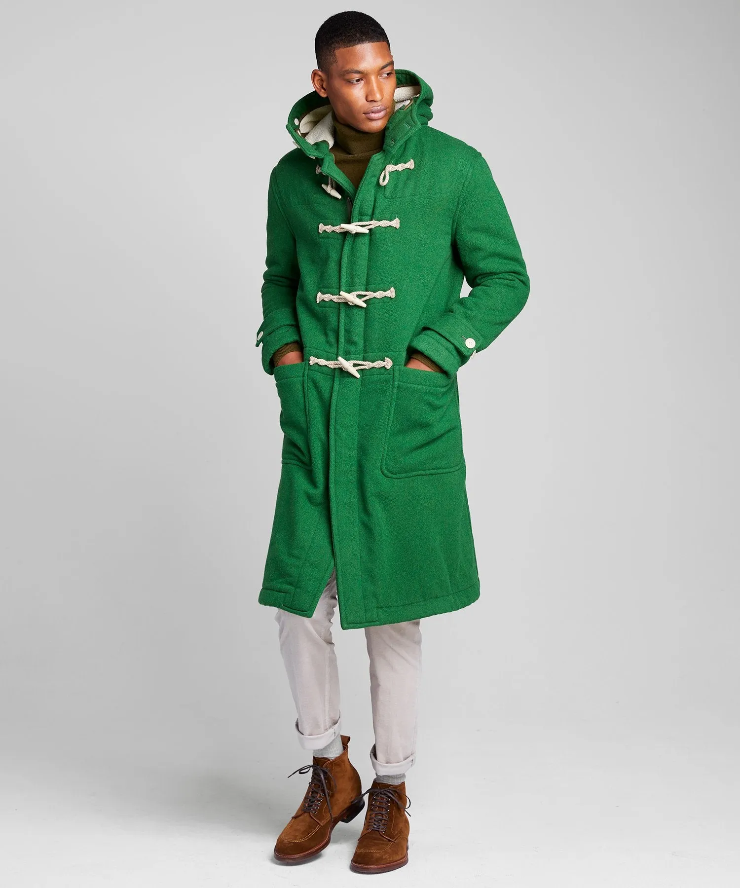 Made in New York Italian Wool Toggle Duffle Coat in Green