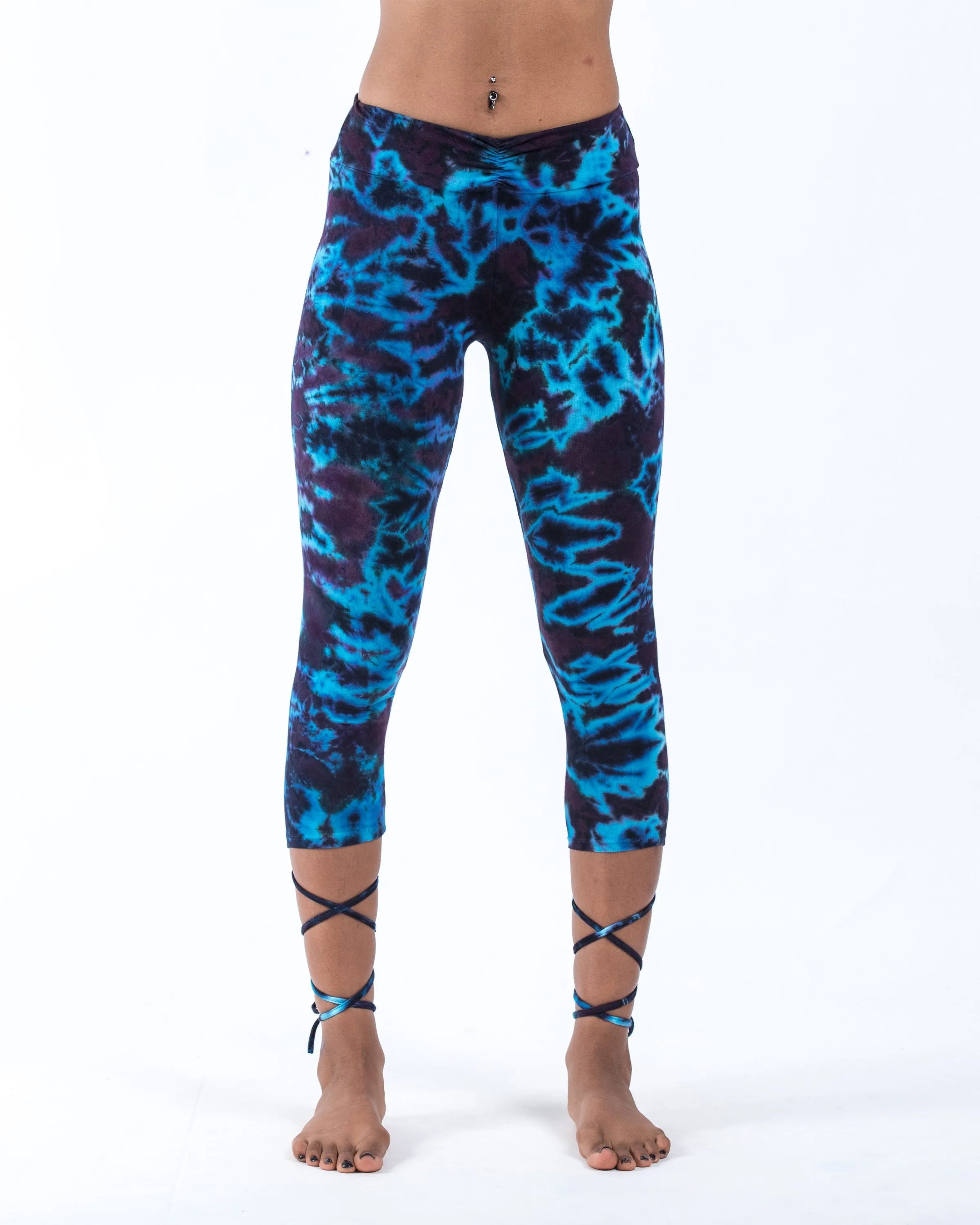 Marble Tie Dye Capri Leggings in Indigo