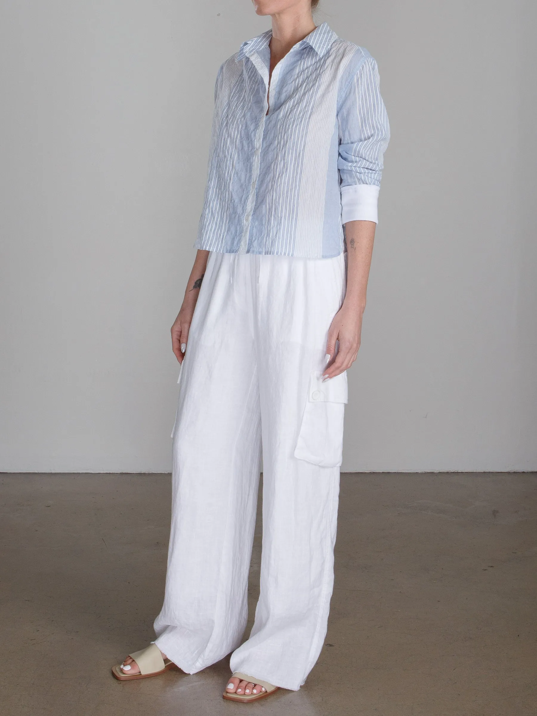 Mason Cargo Pant in French Linen - White