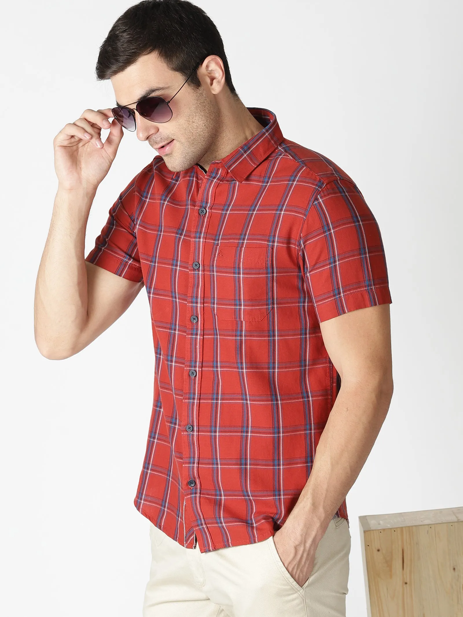 MEN'S BROWN CHECKS SLIM FIT SHIRT