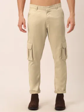 Men's Casual Cotton Solid Cargo Pants ( KGP 154 Beige ) - Jainish