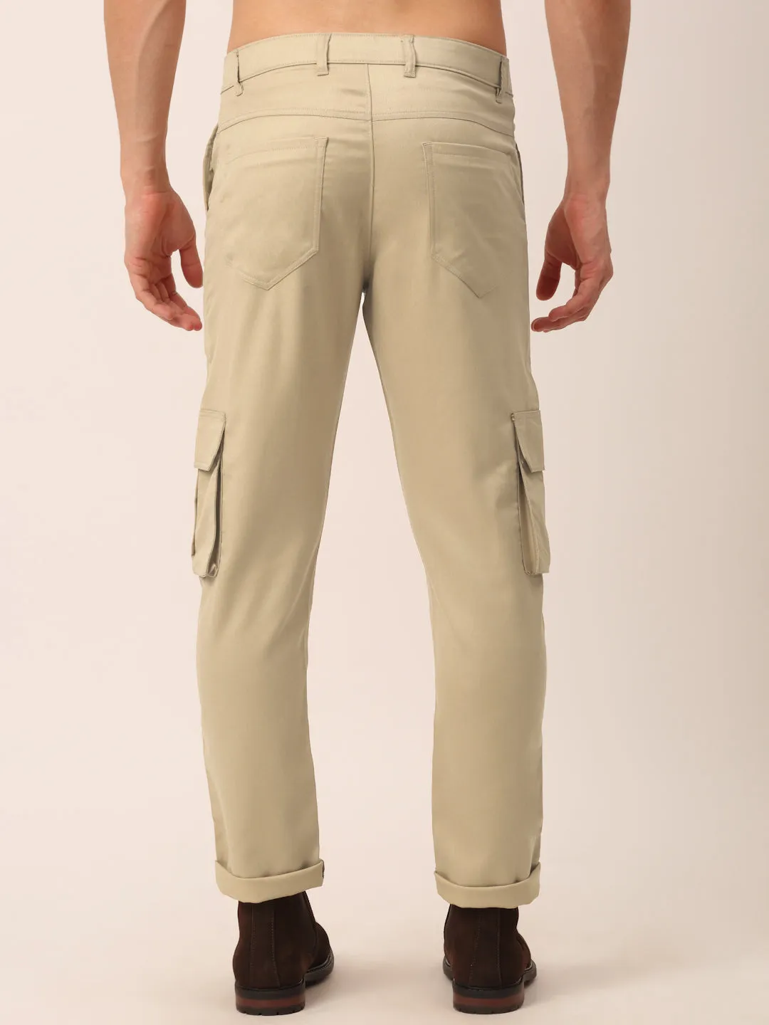 Men's Casual Cotton Solid Cargo Pants ( KGP 154 Beige ) - Jainish