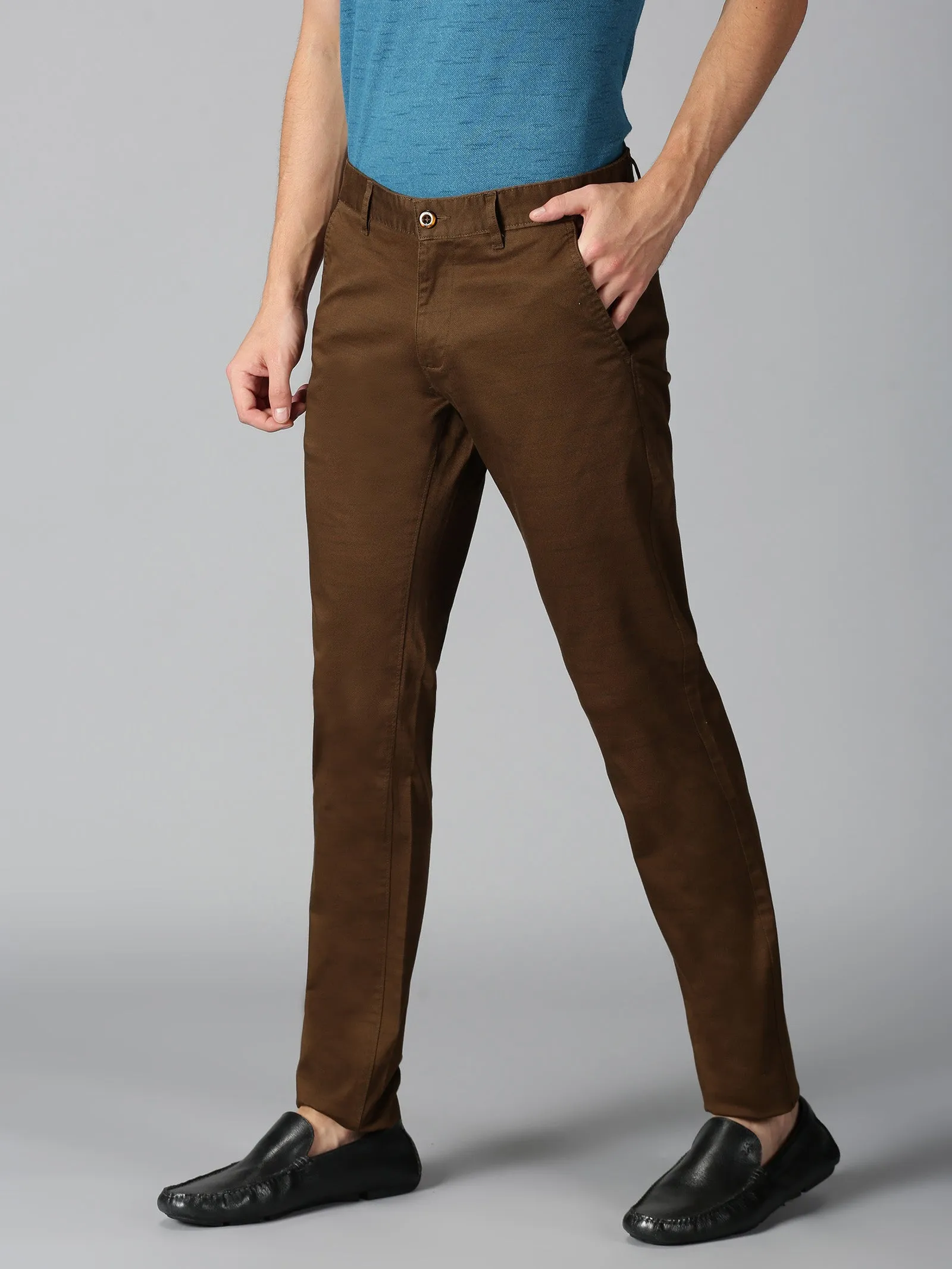 MEN'S DK BROWN PRINT SLIM FIT TROUSER