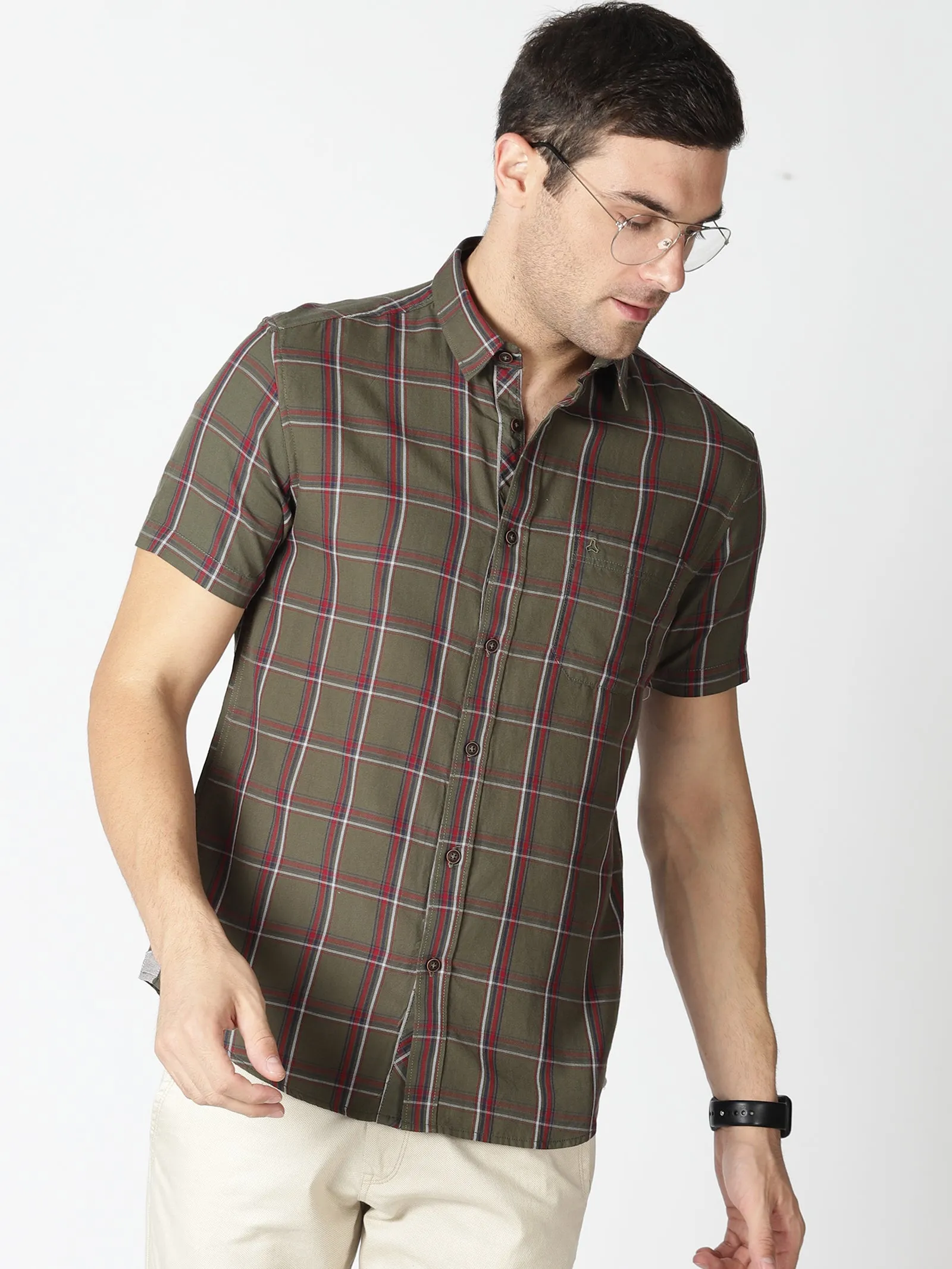 MEN'S GREEN CHECKS SLIM FIT SHIRT