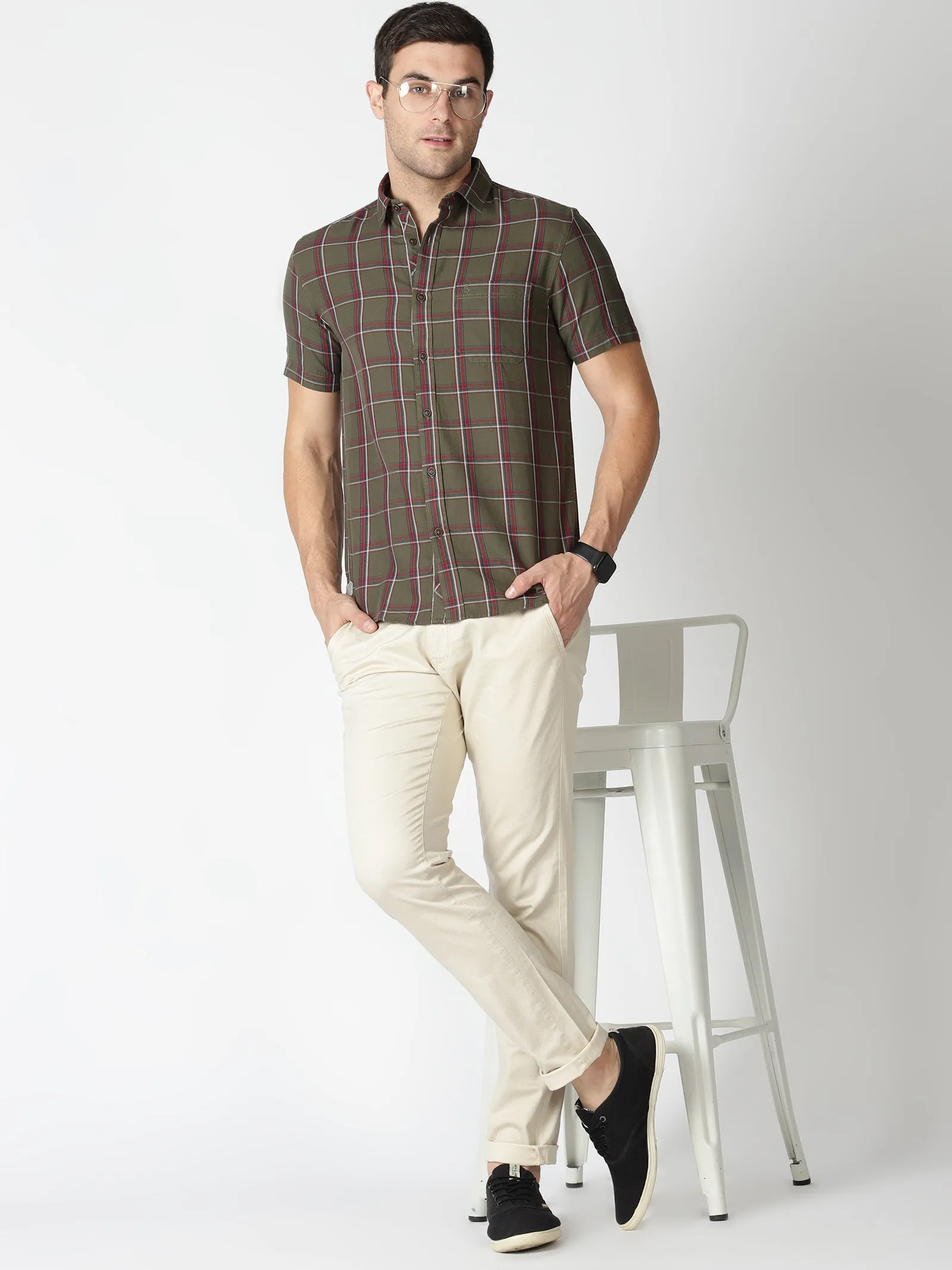 MEN'S GREEN CHECKS SLIM FIT SHIRT