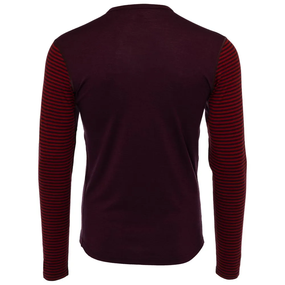 Mens Merino 180 Long Sleeve Crew (Stripe Wine/Red)