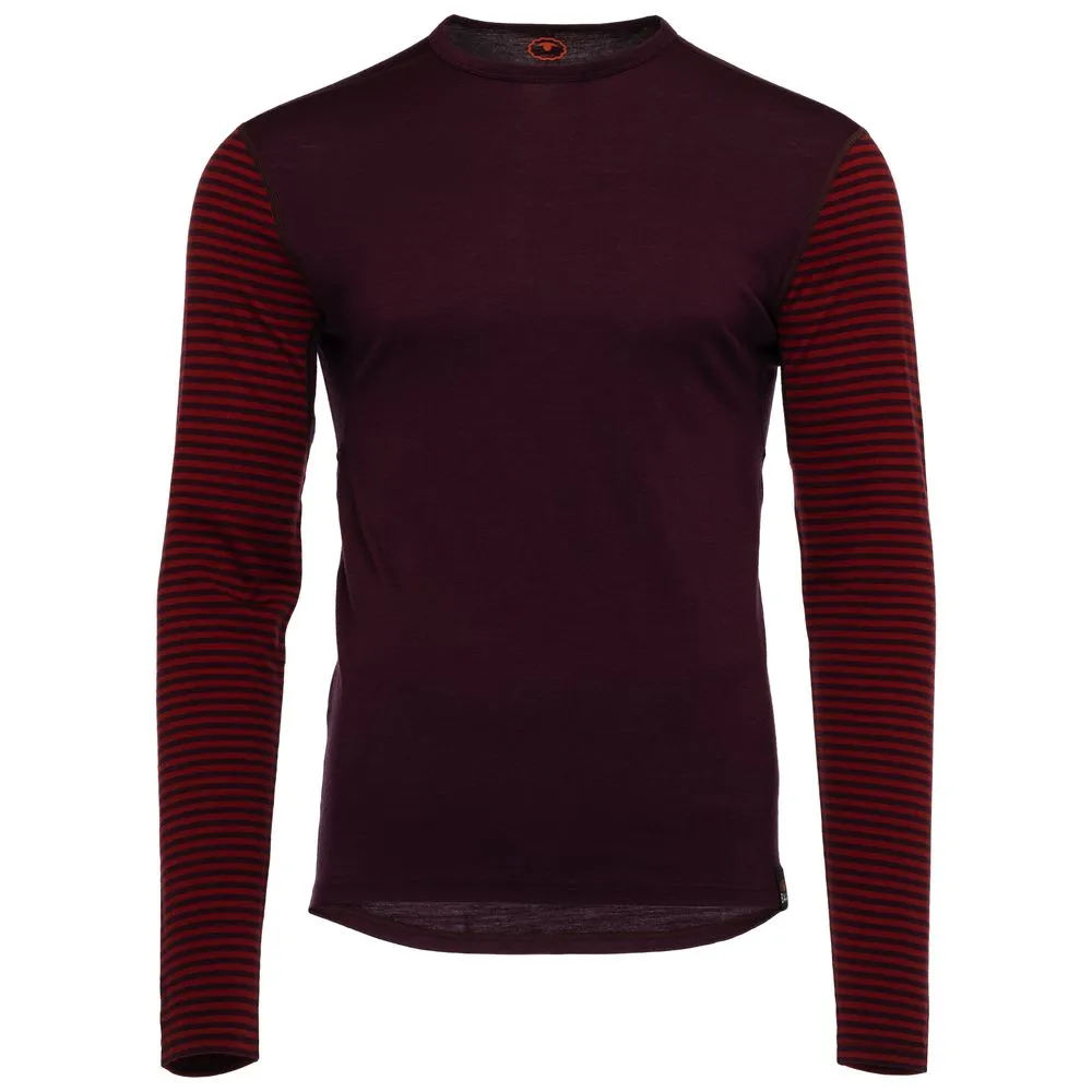 Mens Merino 180 Long Sleeve Crew (Stripe Wine/Red)