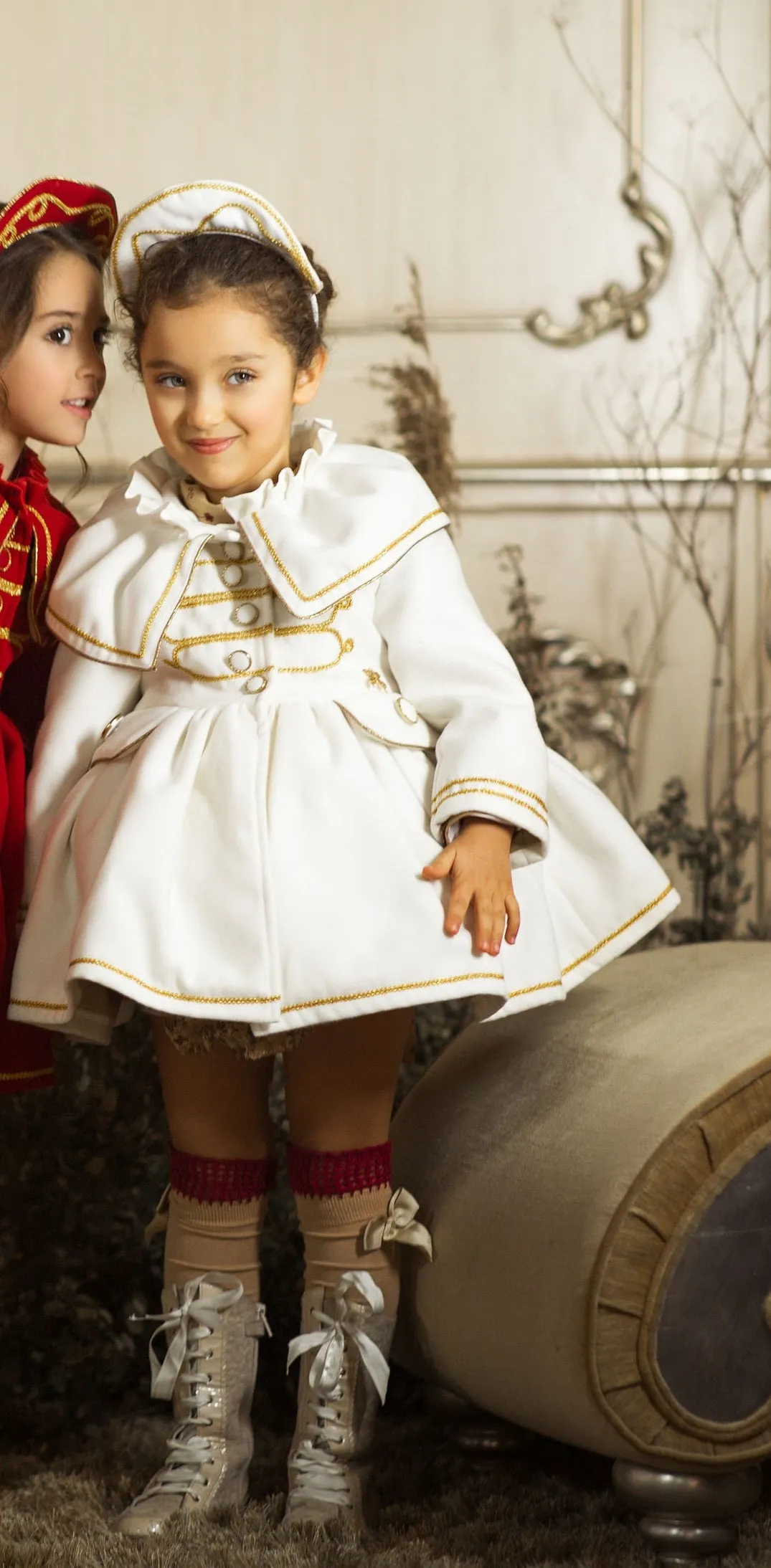 Meriche - Girls Military Style Cream & Gold Coat