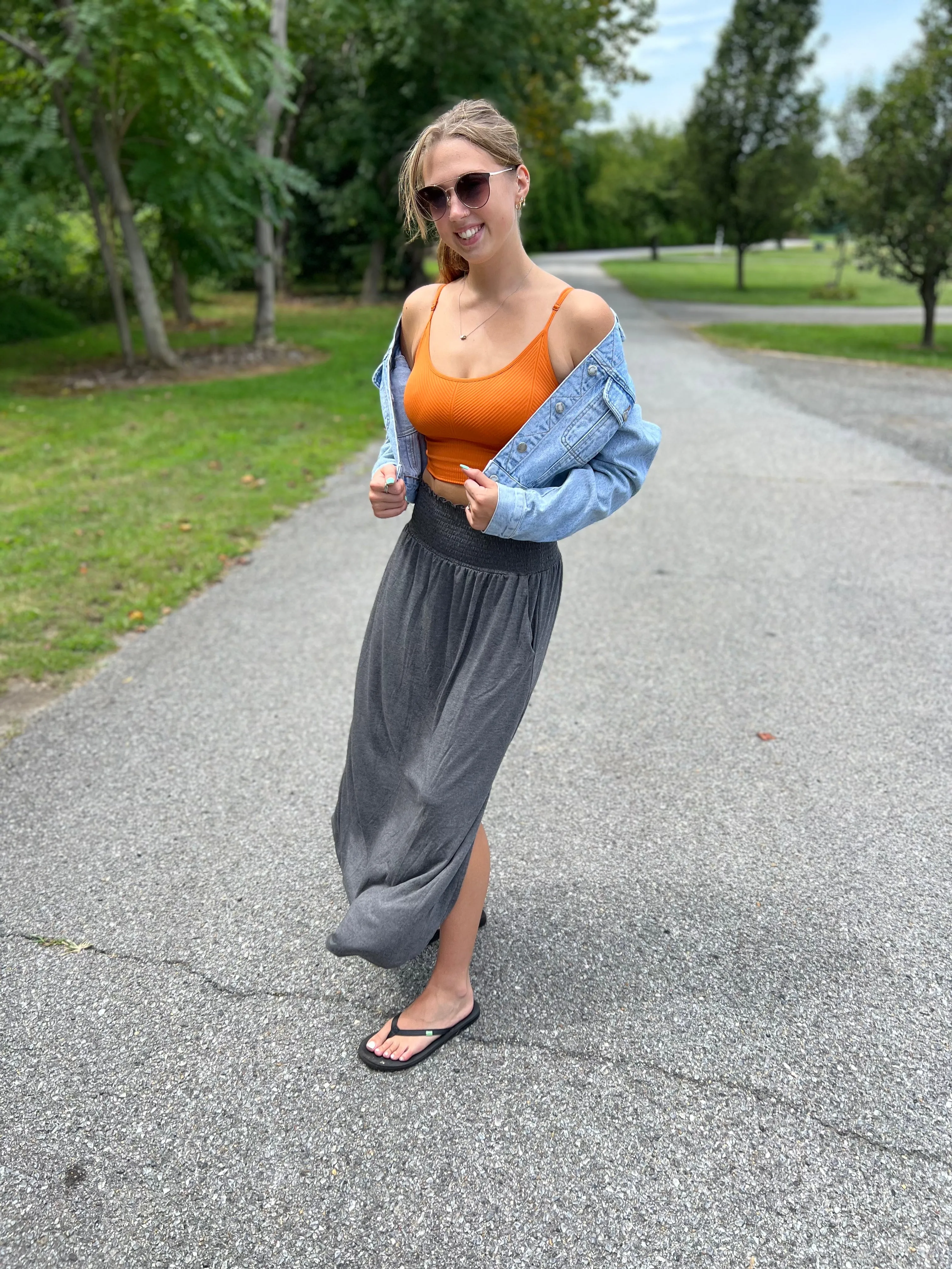 Mocked waist Maxi skirt with side pocket