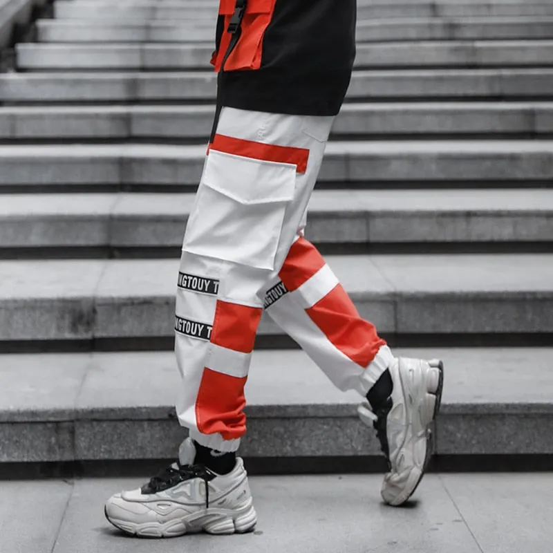 Multicolor Combination Printed Drawstring Men Cargo Pants