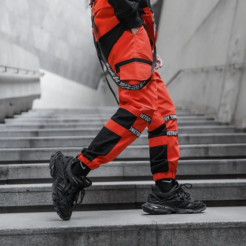 Multicolor Combination Printed Drawstring Men Cargo Pants