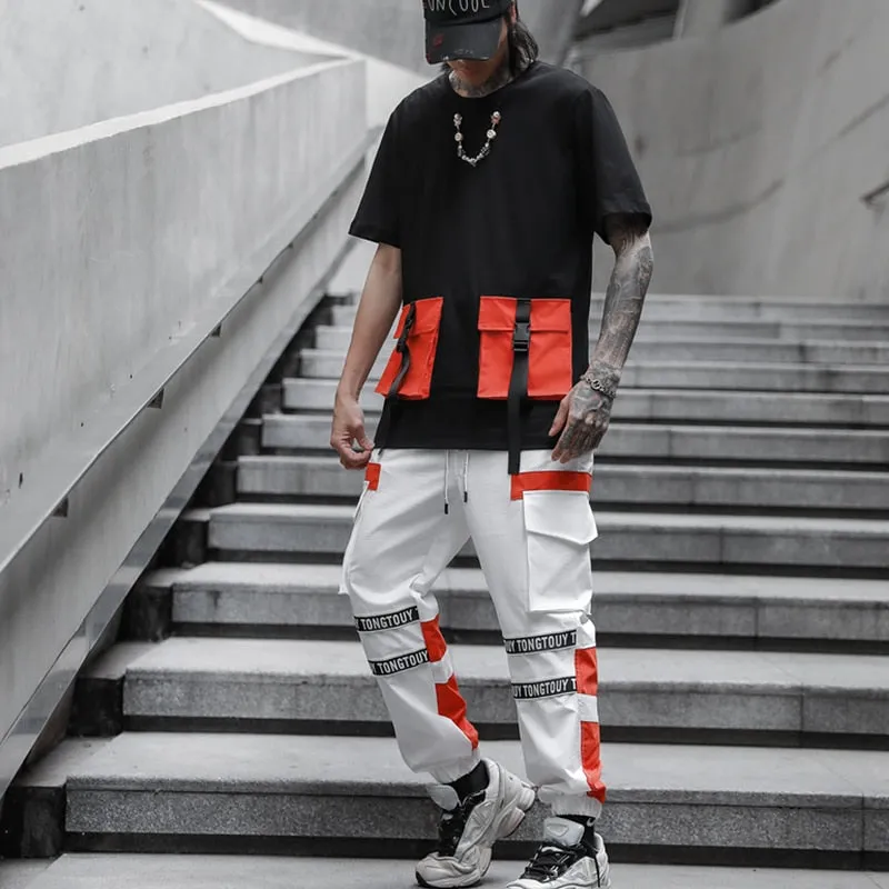 Multicolor Combination Printed Drawstring Men Cargo Pants