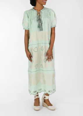 Natalia Ukrainian Embroidered Dress - Mint