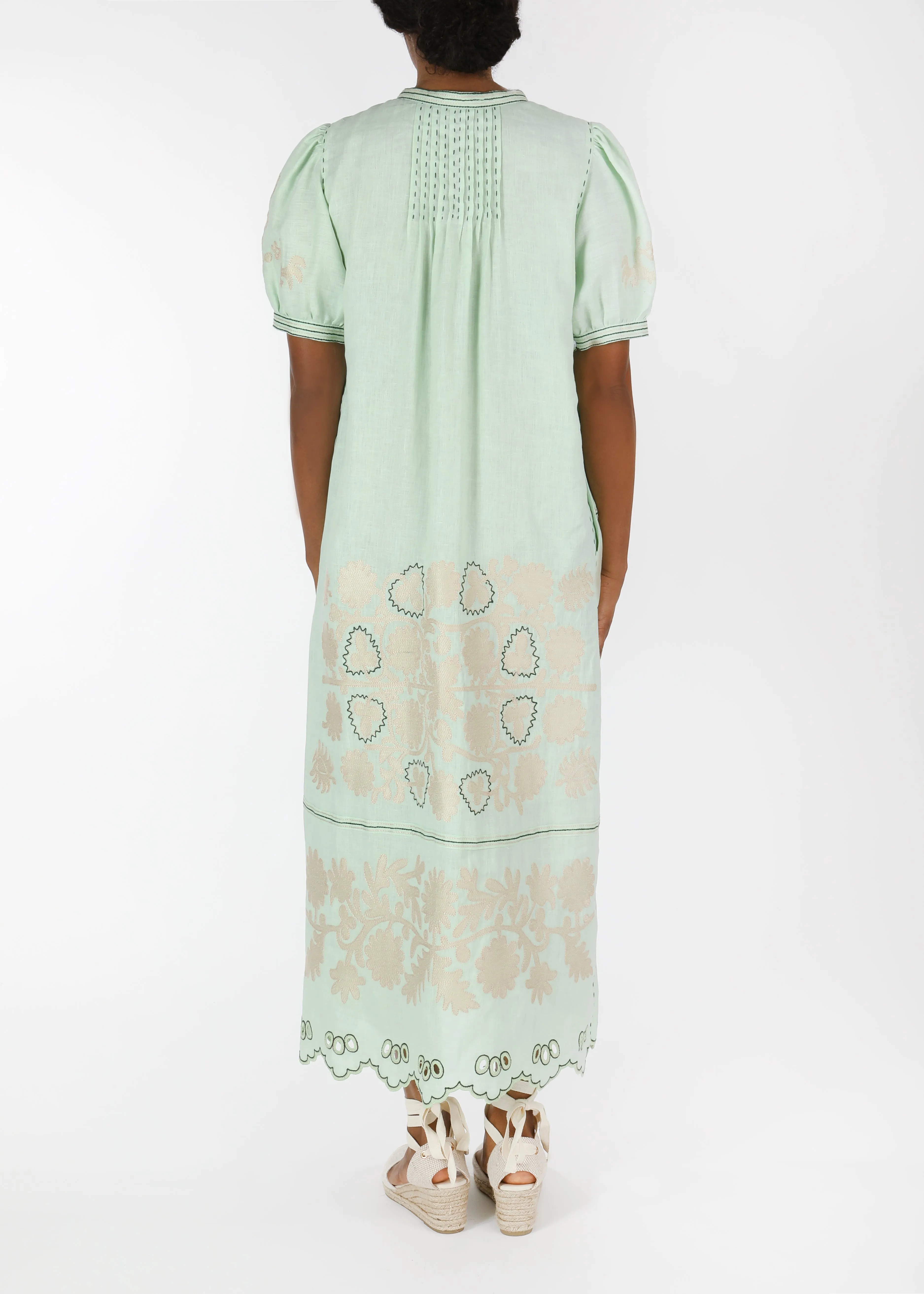 Natalia Ukrainian Embroidered Dress - Mint