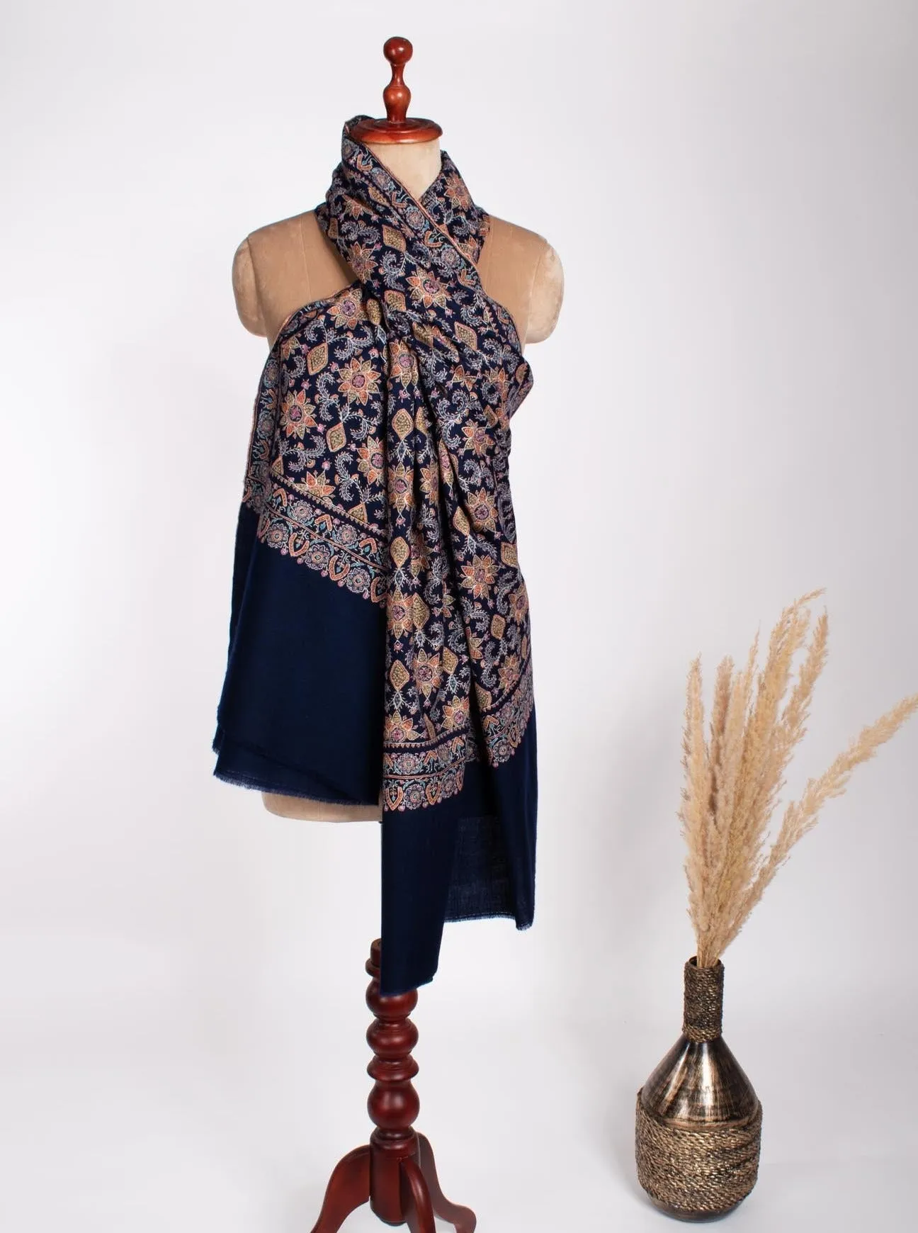 Navy Blue Cashmere Wrap Shawl - SWANSEA