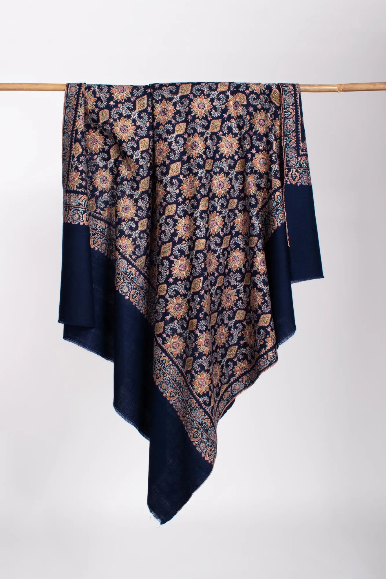 Navy Blue Cashmere Wrap Shawl - SWANSEA